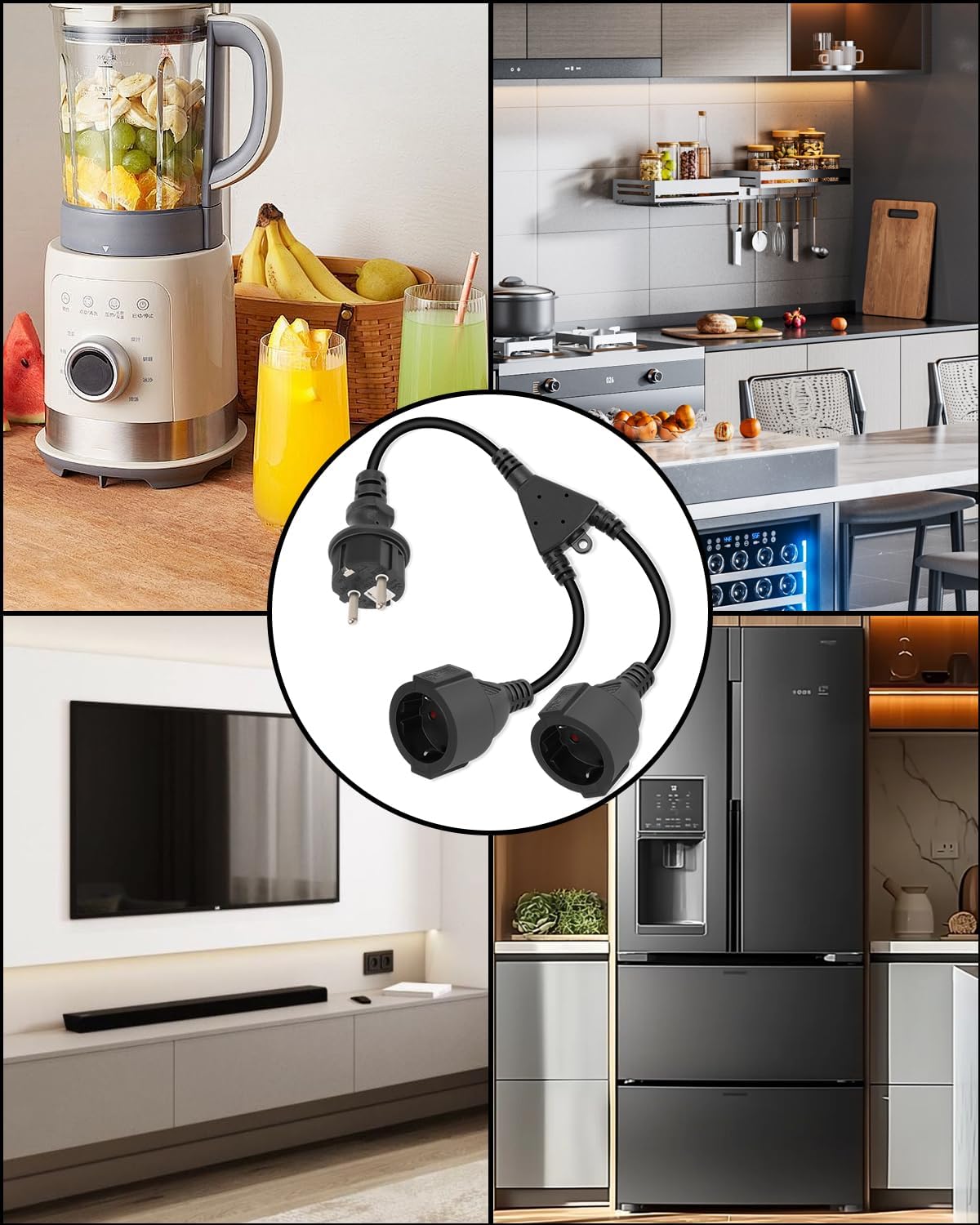 Thumbnail 3 de RIIEYOCA Stecker-zu-Doppelsteckdose Verlängerungskabel für Außenbereich (16A/250V, wasserdicht, schwarz)