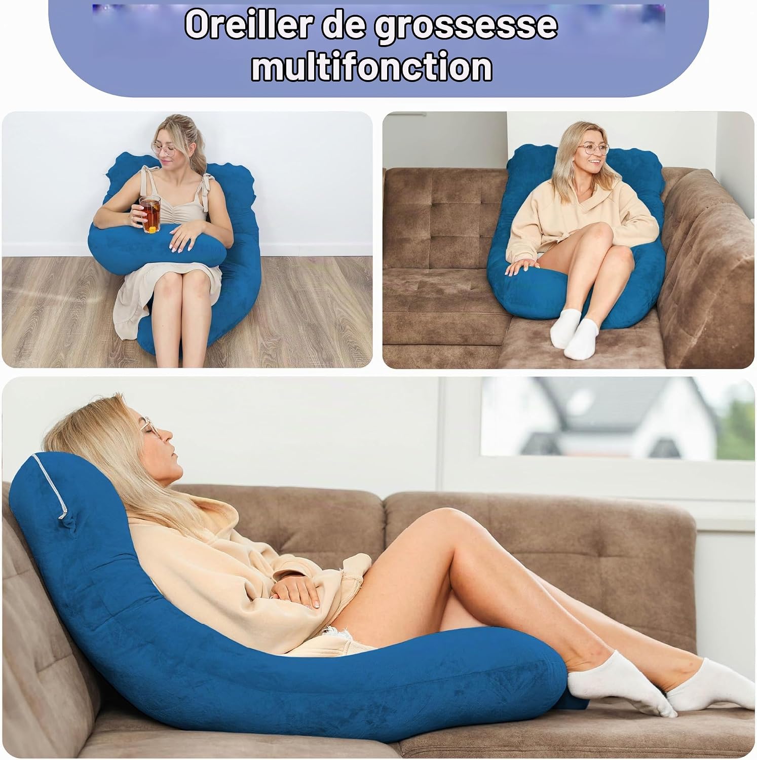 Detalle 2 de Totsy Baby voedingskussenhoes 135 cm, compact U-model in navyblauw