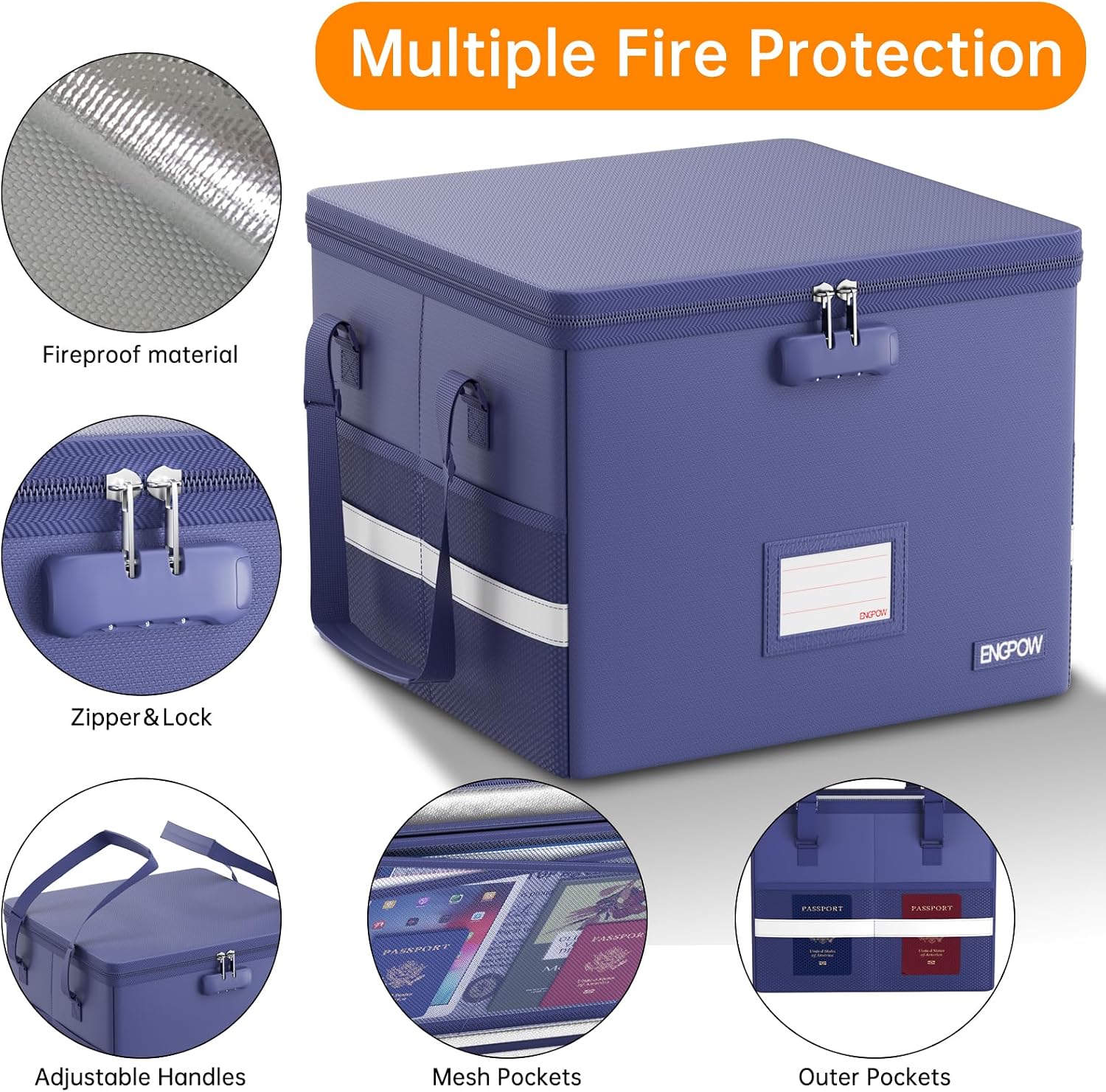 Detalle 1 de ENGPOW EG127BLXNEW Fireproof File Box, 5200°F, Lockable, Collapsible