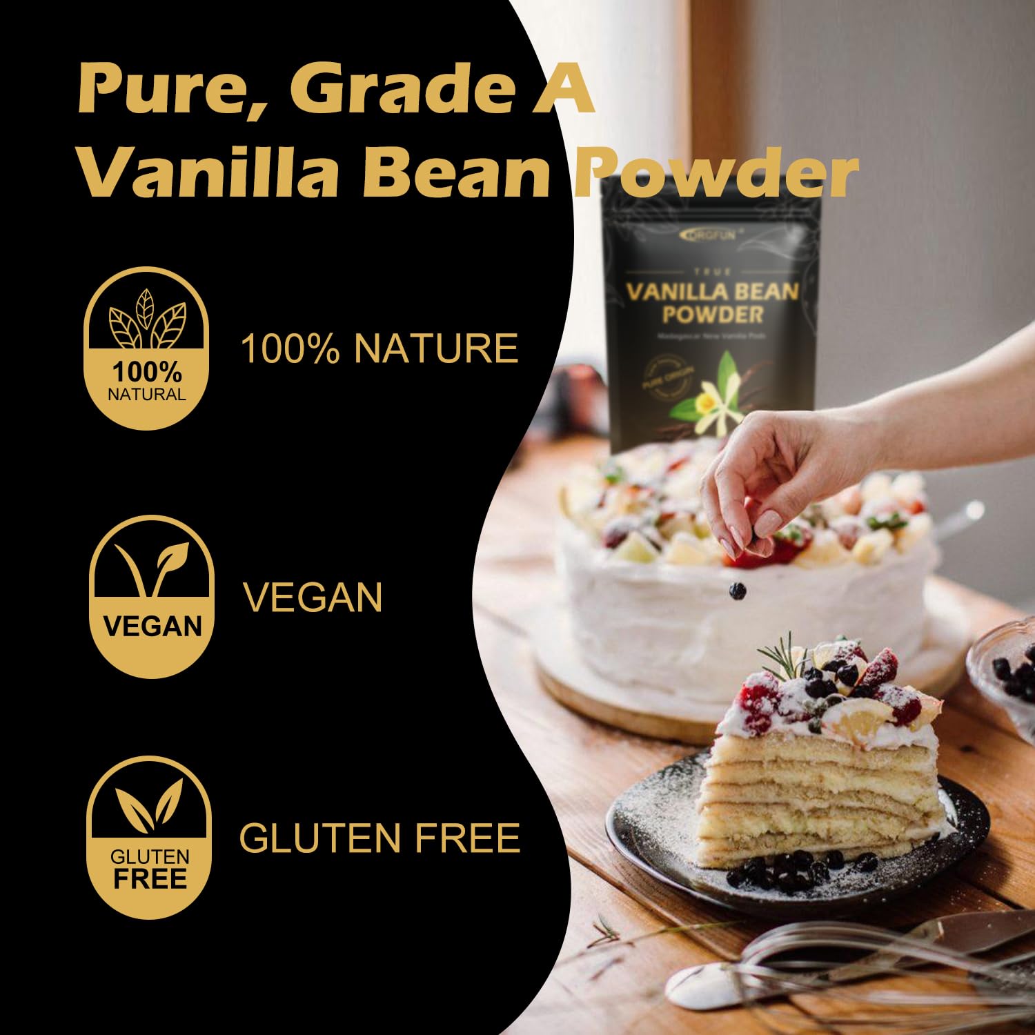 Detalle de ORGFUN Madagascar Vanilla Bean Powder, Pure Ground Vanilla, 3.53 oz