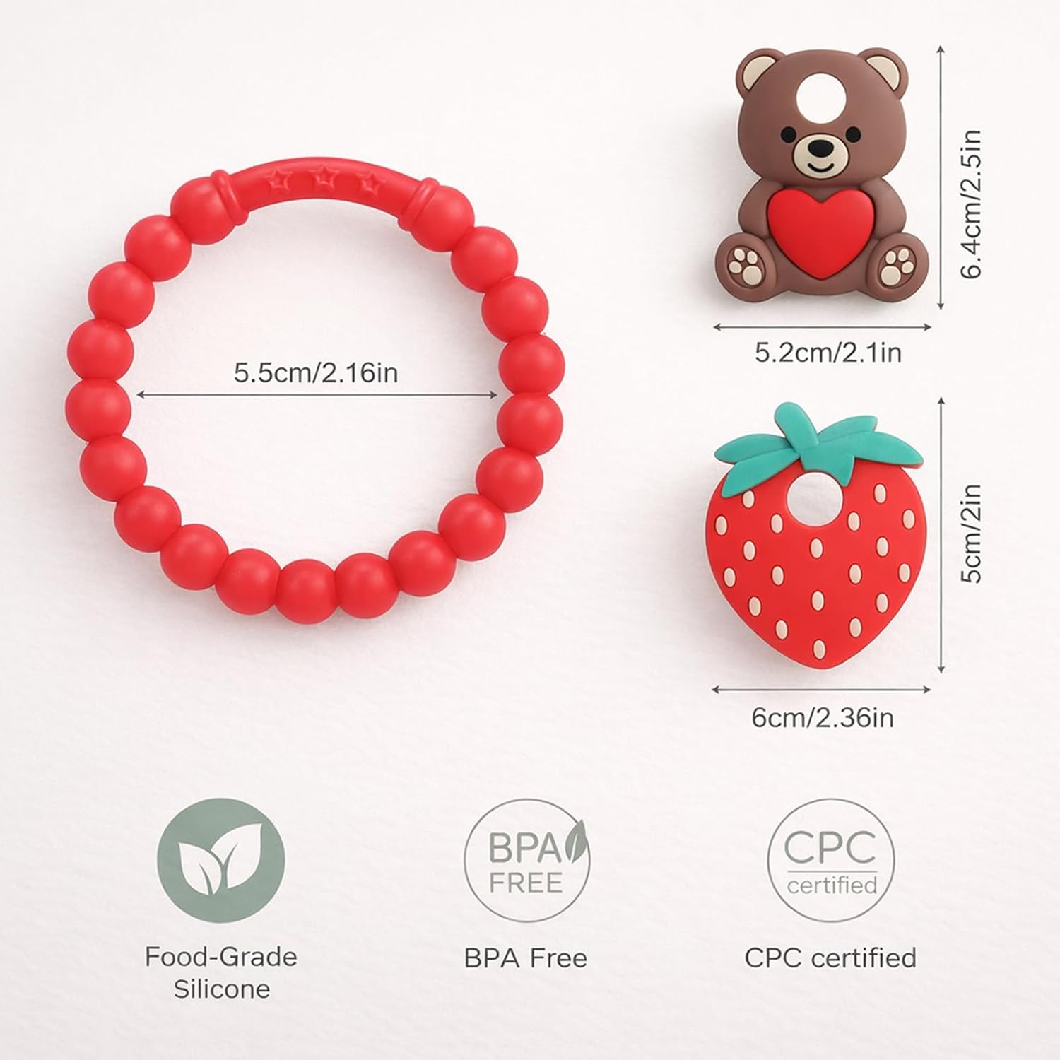 Thumbnail 1 de Valentine’s Baby Teething Toys, Silicone Teddy Bear & Strawberry Teethers