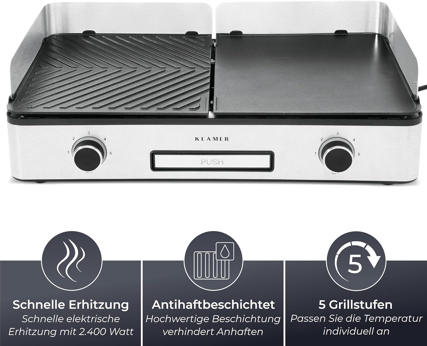 Thumbnail 1 de KLAMER Elektrogrill mit Duo-Platten, abnehmbaren Platten & separater Temperatureinstellung