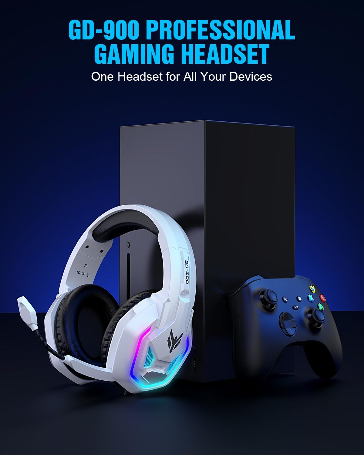 Thumbnail 6 de BENGOO Gaming Headset for Xbox Series X|S, Xbox One, PS5, PS4, PC, Switch, Mac — 7.1 Surround Sound, 50mm Drivers, Noise-Cancelling Mic, RGB Lighting
