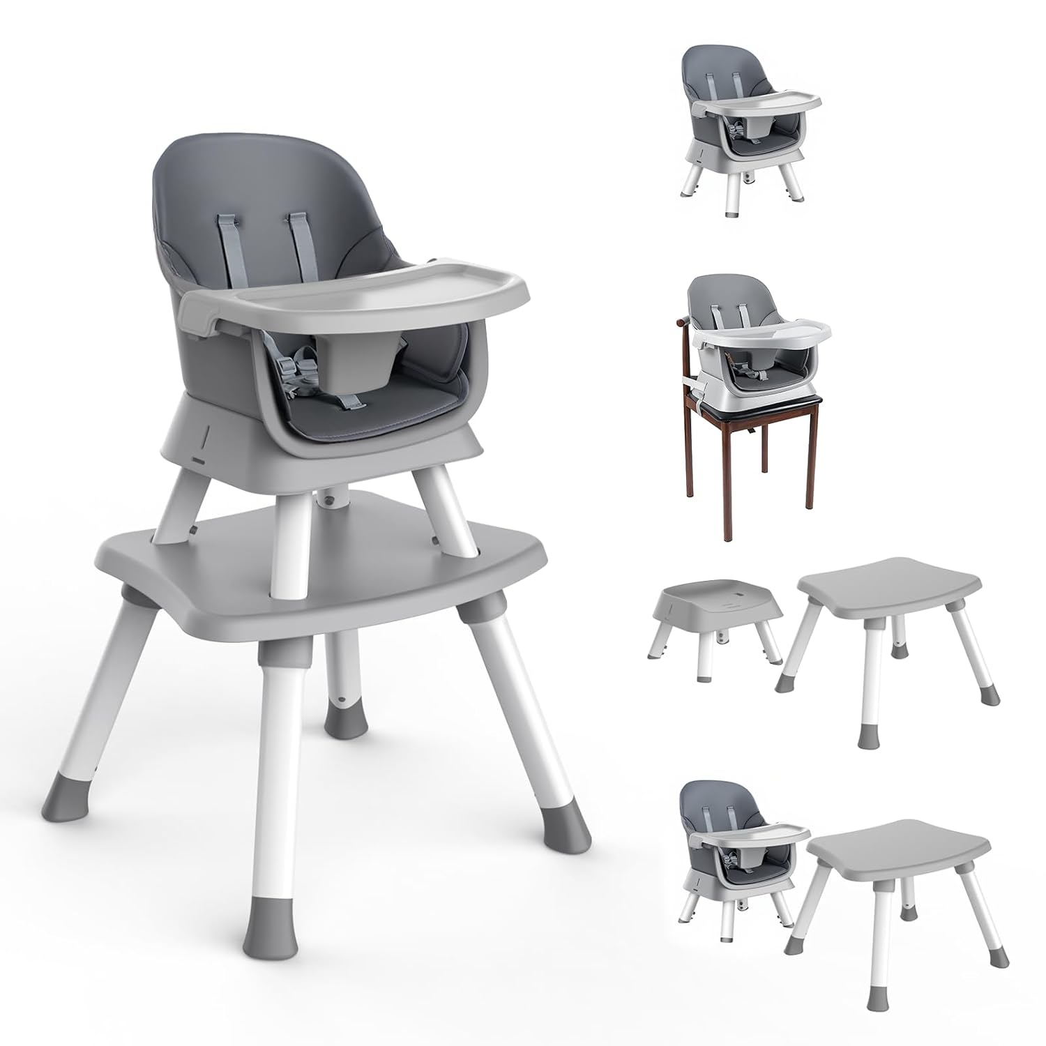 Detalle de MiniKins 7-in-1 Convertible High Chair with Removable Tray, Gray