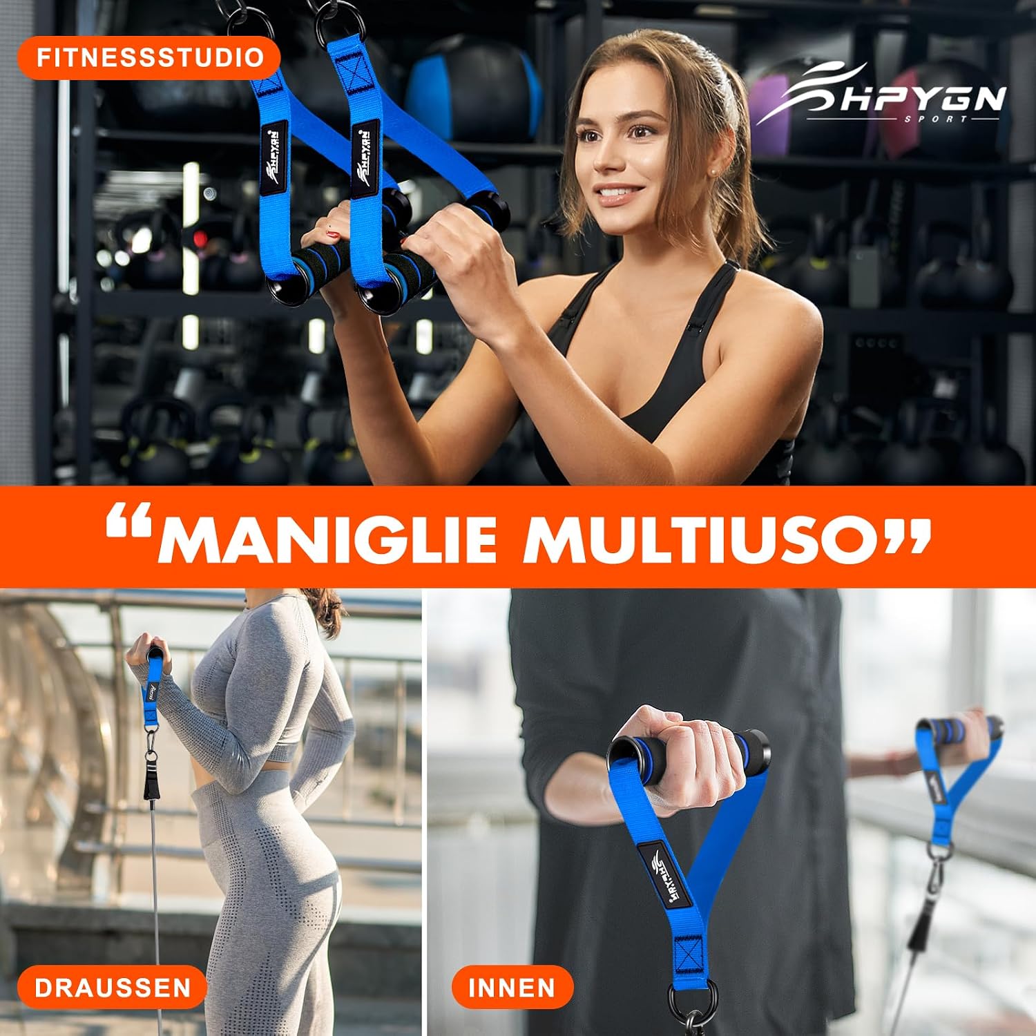 Detalle de HPYGN cable handles Exercise Attachments with Nylon Straps and Foam Grips