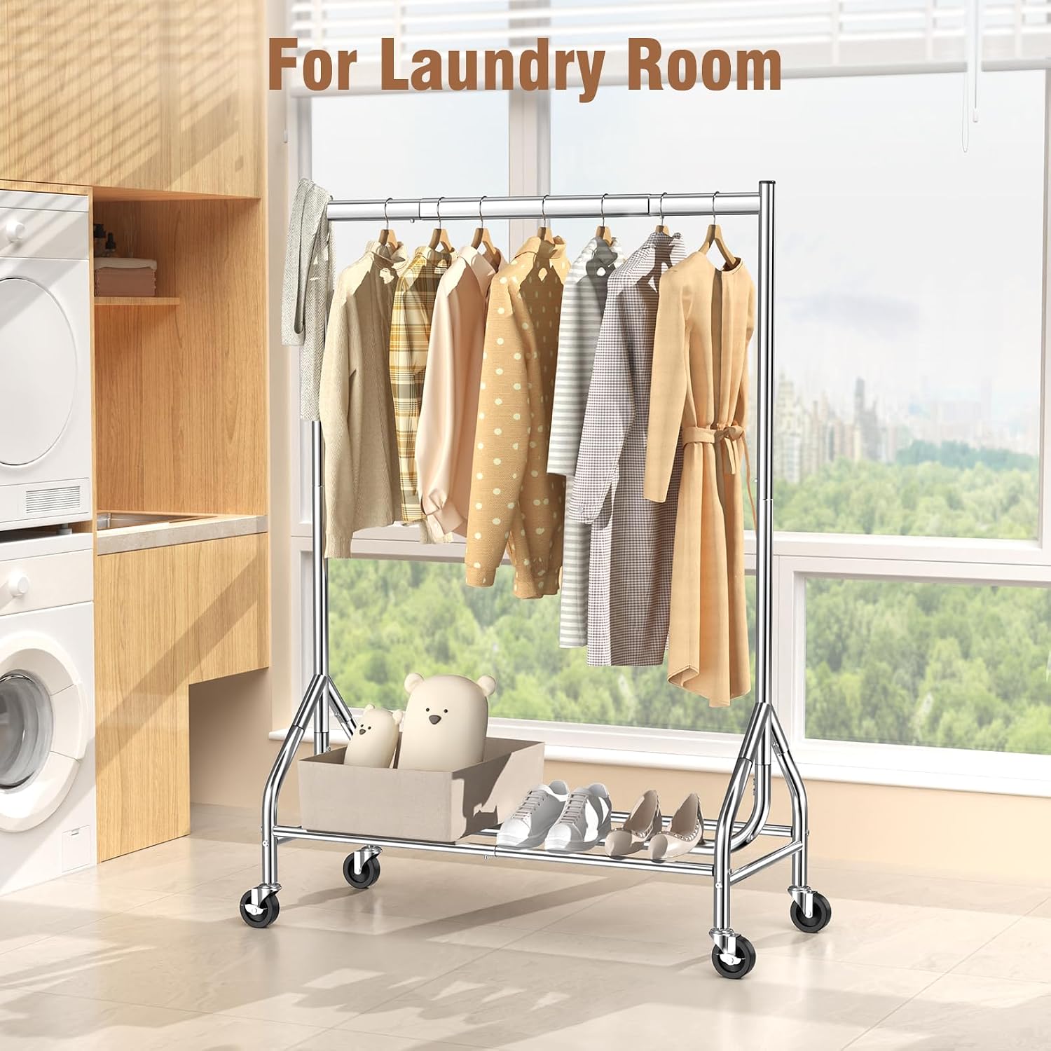 Thumbnail 5 de EAGMAK Heavy Duty Clothes Rail Load 180 KG – Rolling Garment Rail with Lockable Wheels