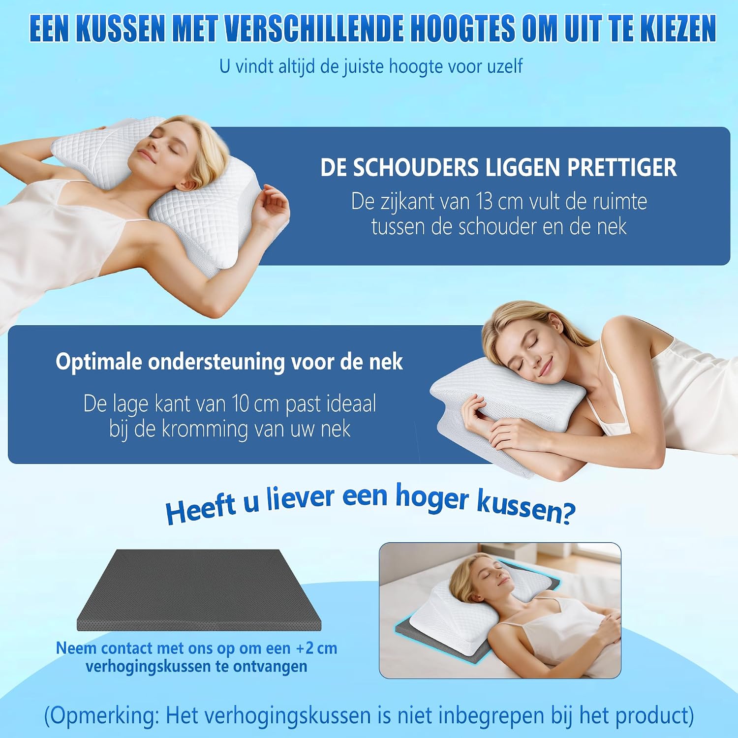 Detalle 2 de SAHEYER MFP020 ergonomisch nekkussen van traagschuim, 2 hoogtes, wit