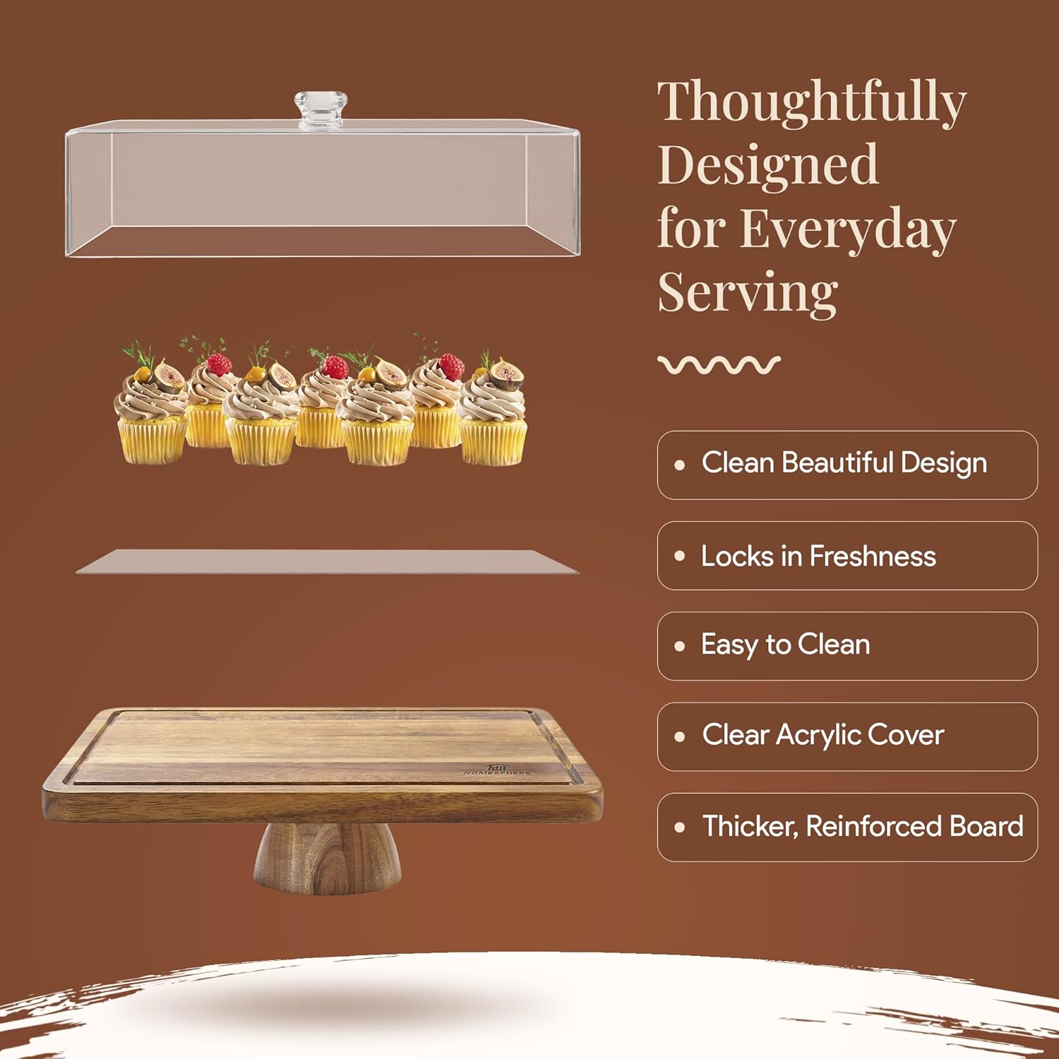 Detalle 2 de HOMESPHERE Acacia Wood Cake Stand 4" 🍰