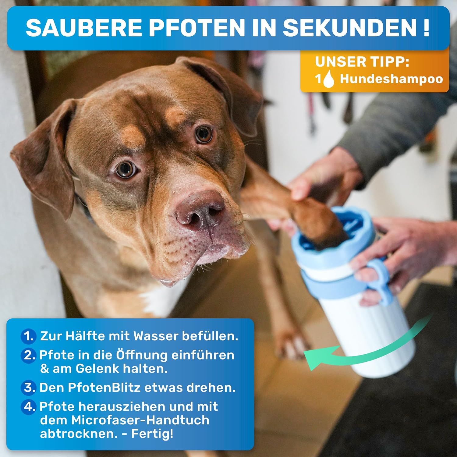Detalle de BluePet Pfotenreiniger XXL – pfotenreinigung inkl. Mikrofaser-Handtuch