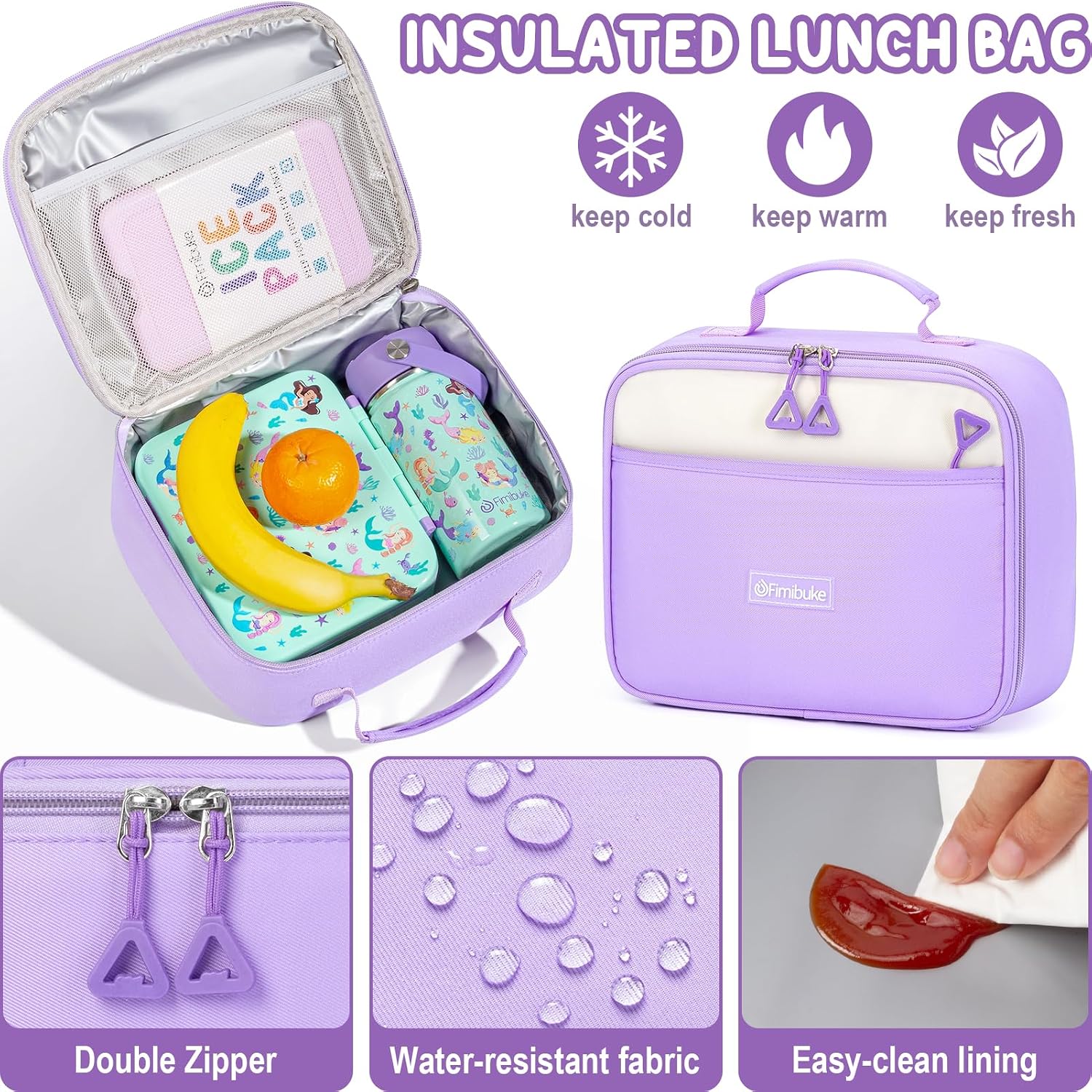 Detalle de Fimibuke 3-Piece Girls' Backpack Set: Waterproof School Bag, Insulated Lunch Box & Pencil Case