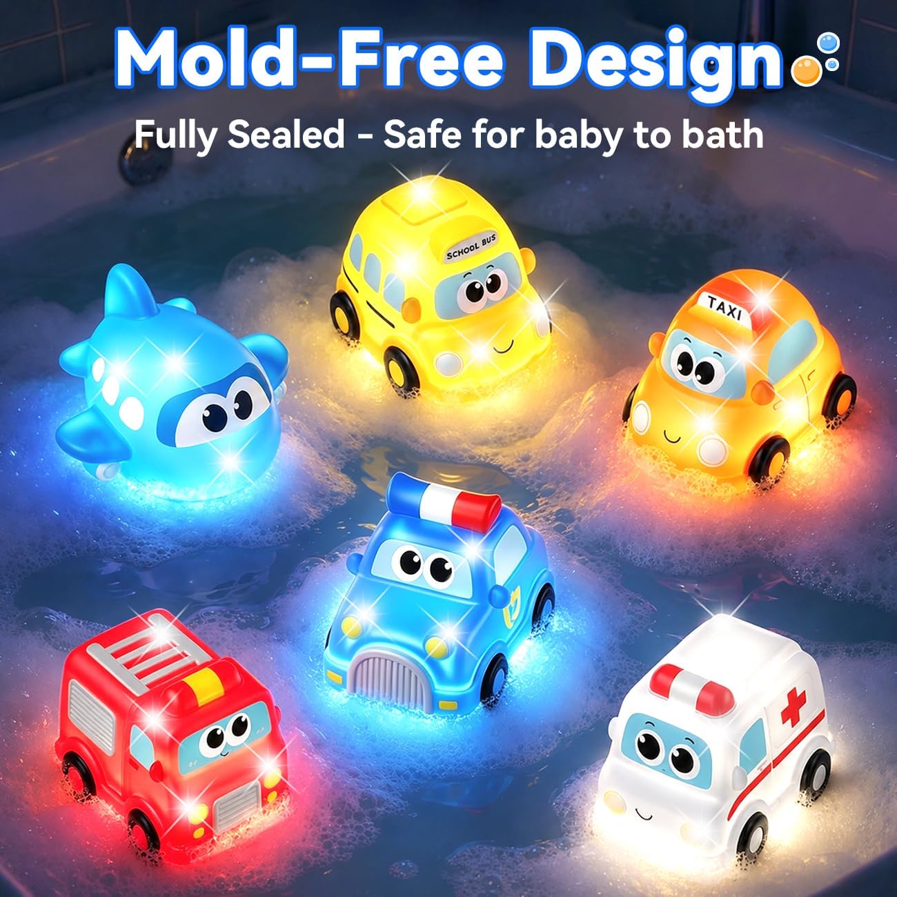 Thumbnail 2 de Car Light Up Bath Toys for 1–2 Year Old Boys – 6 Pack