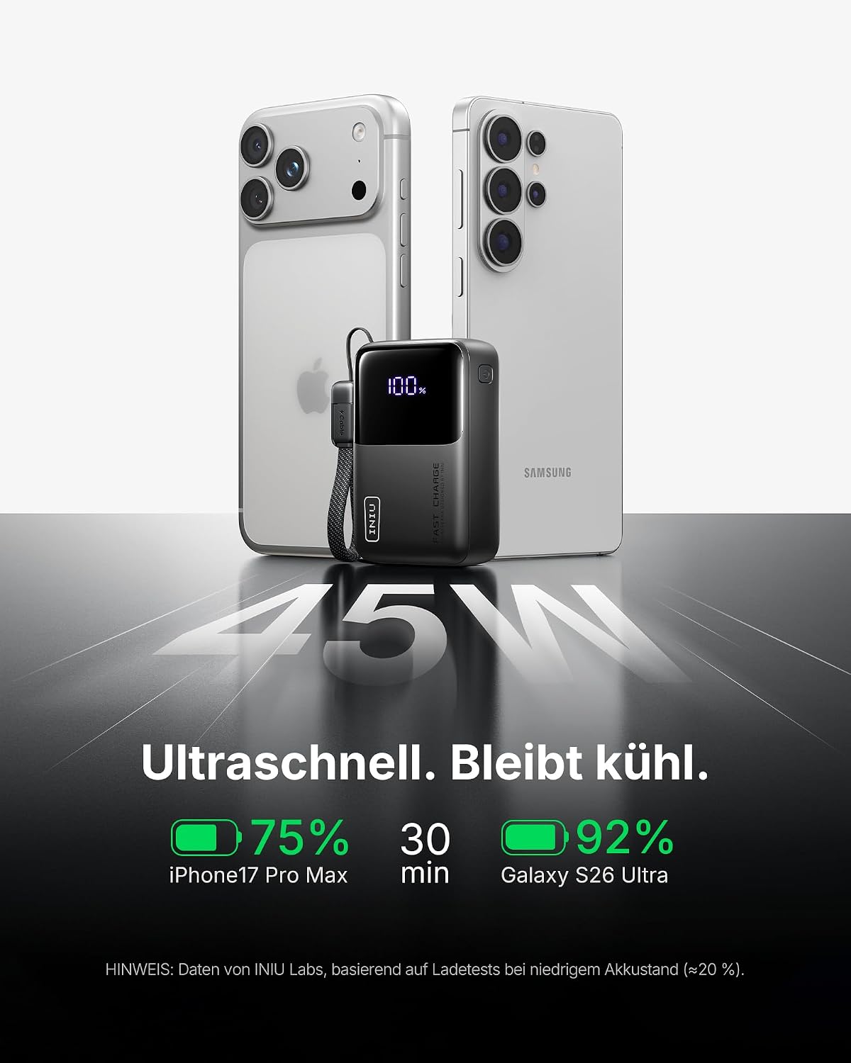 Detalle de INIU Ultra Mini Powerbank 10000mAh 45W – Kompaktes Schnellladen für Unterwegs