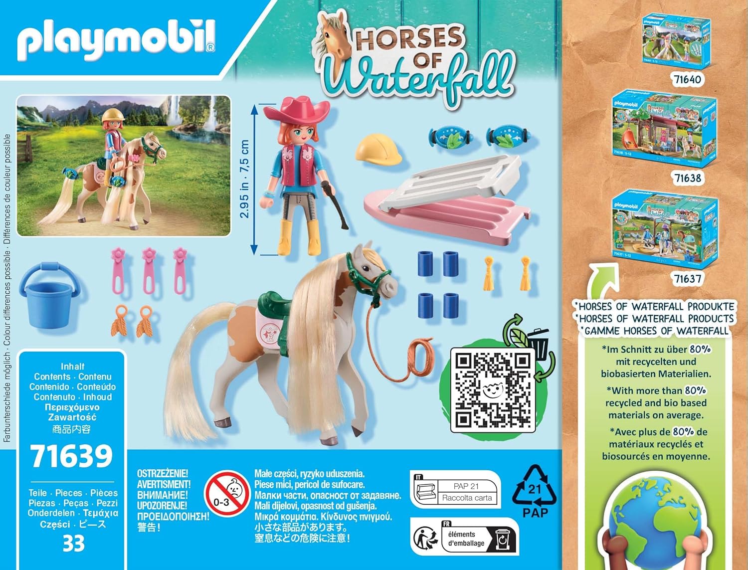 Detalle de PLAYMOBIL Horses of Waterfall 71639 Ellie & Pferd mit Kreppeisen – Set für kreative Pferdefrisuren