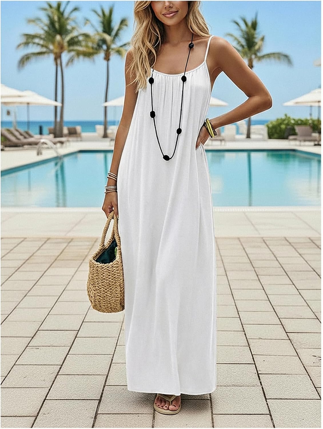 Detalle de SHENHE Women's Open Back Spaghetti Strap Beach Maxi Dress