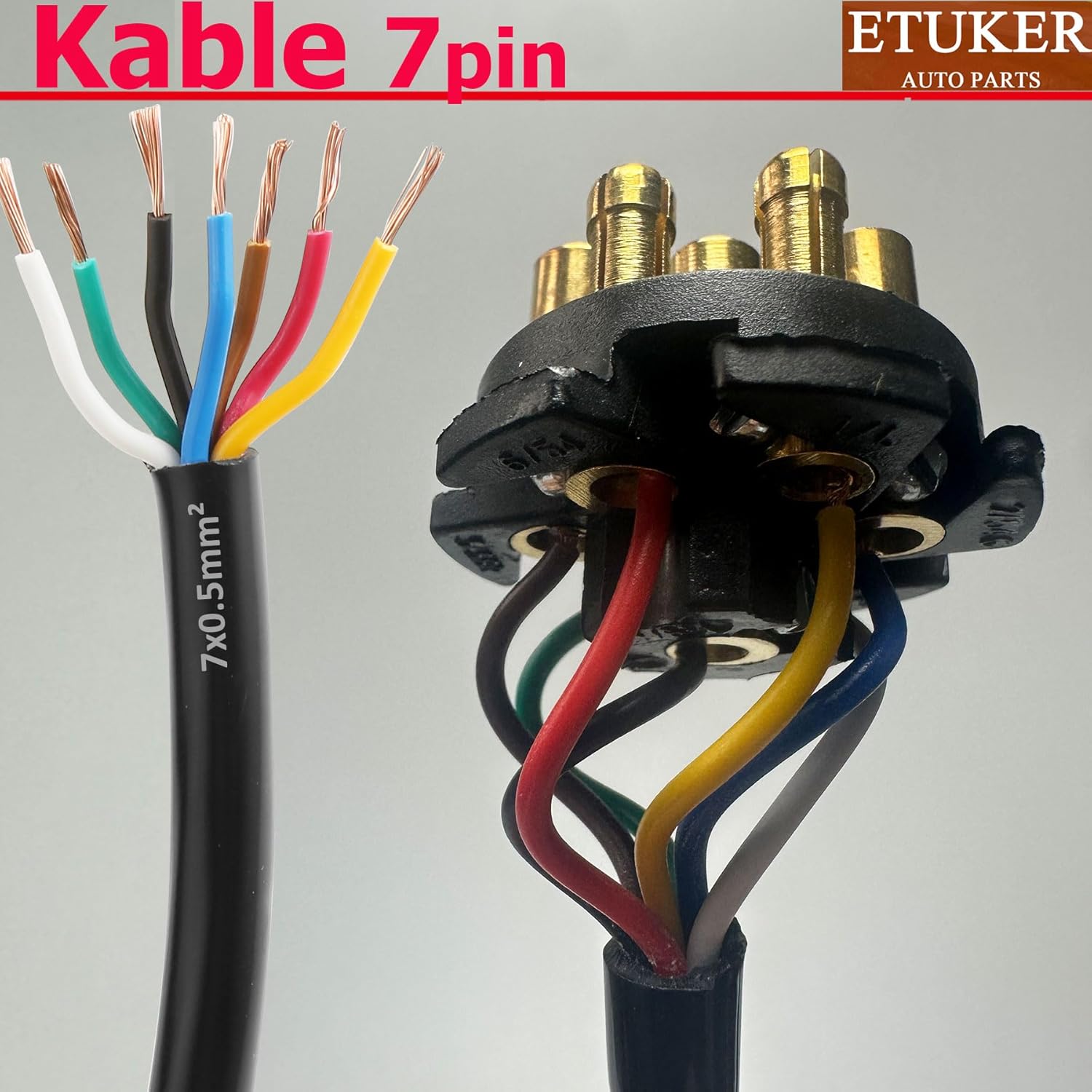Detalle 2 de ETUKER 7-Pin Extension Coiled Cable, 2m Spiral Copper Lead for Trailer Towing (7-7 Pin)