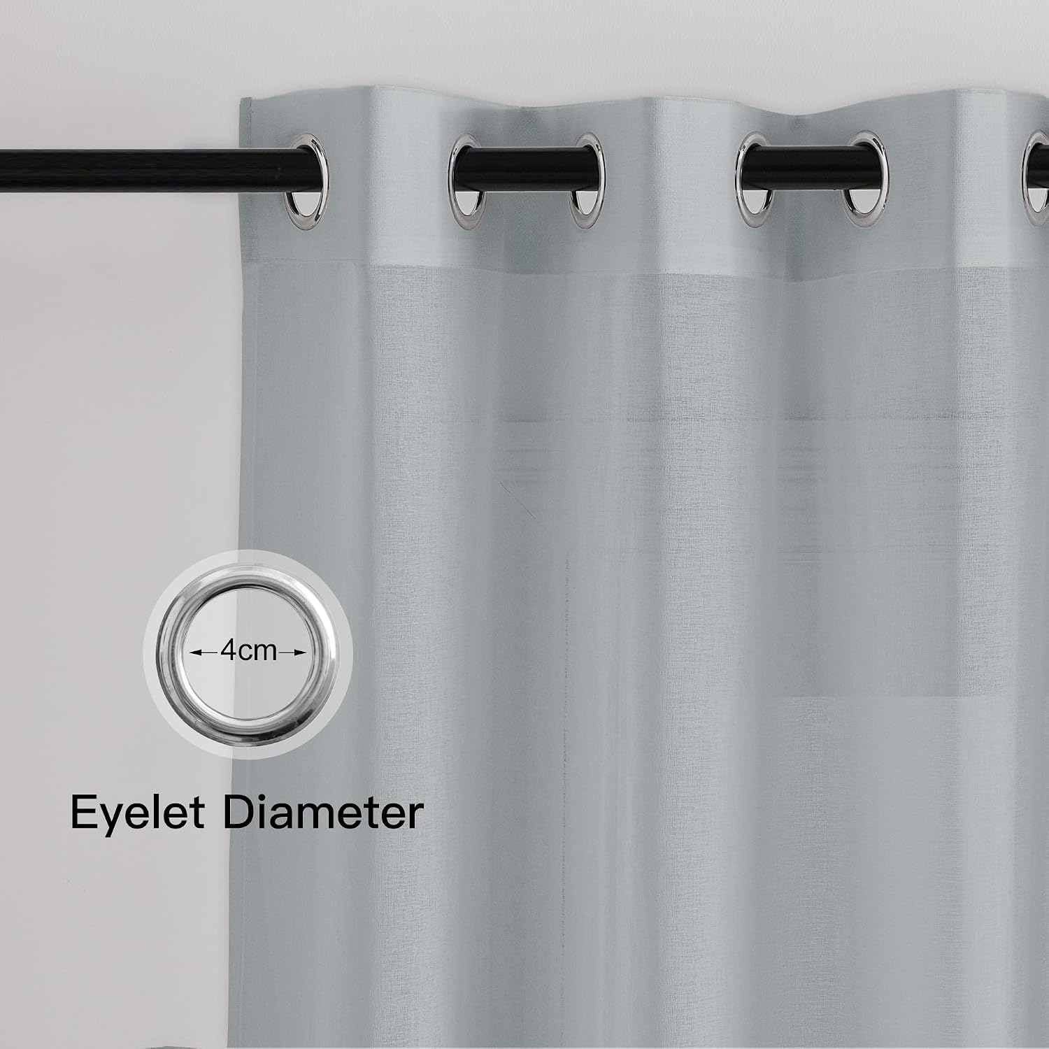 Detalle de PONY DANCE Tende Moderne per Soggiorno: voile effetto lino con 8 occhielli, 2 pezzi 140x245 cm grigio chiaro
