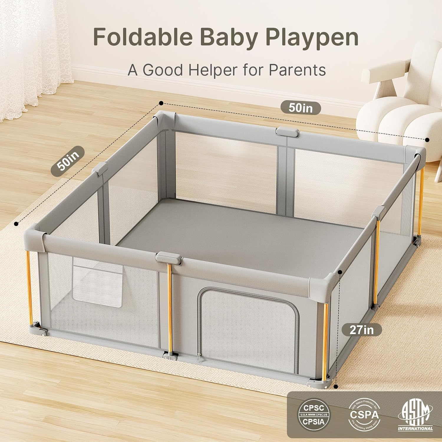 Thumbnail 1 de Cbcvvaer Foldable Baby Playpen with Mat, 50 x 50-Inch Portable Play Yard