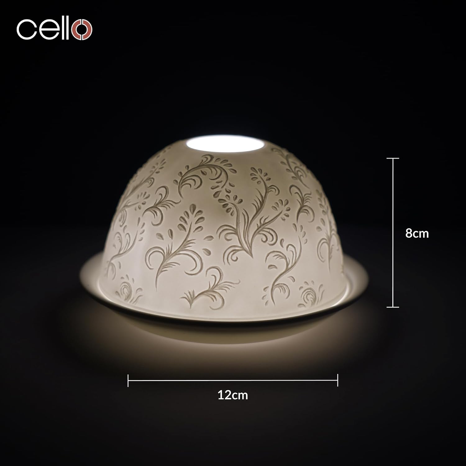 Thumbnail 2 de Cello Porcelain Tealight Holder Dome with Swirl Pattern 3D Projection