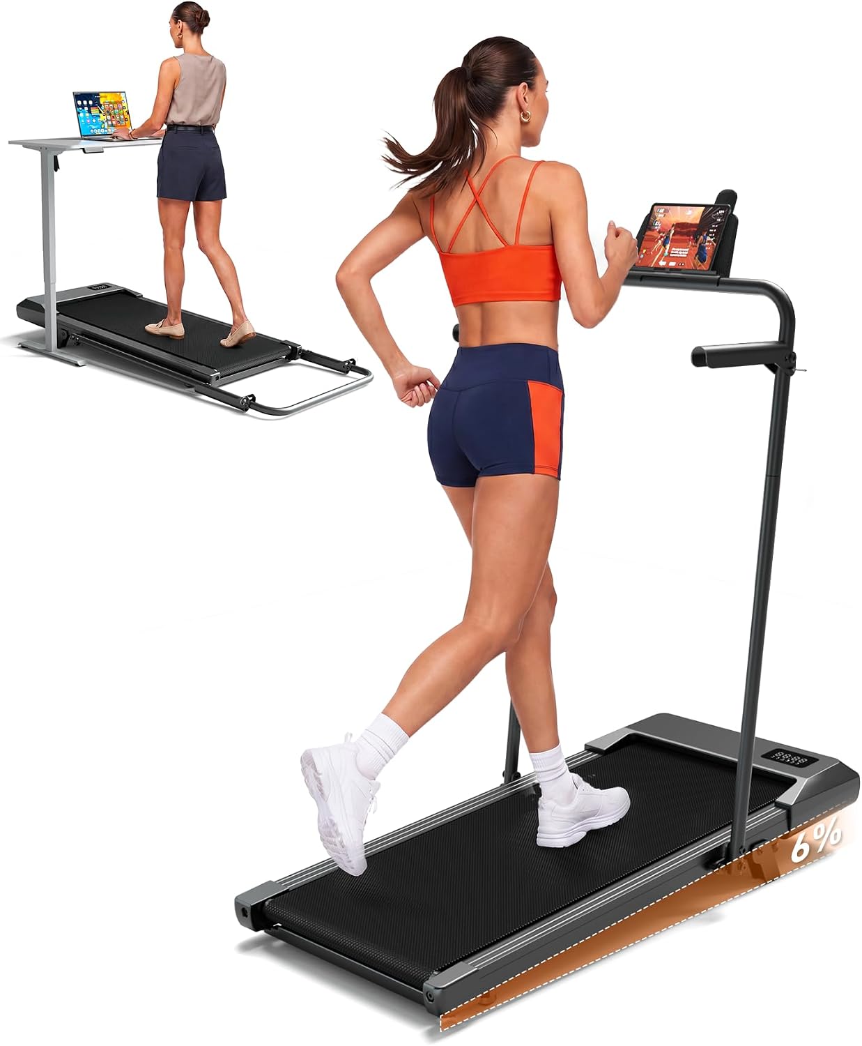 Detalle 2 de Lacuffy Walking Pad with Handle Bar Treadmill, 6% Incline, 2.5 HP Motor