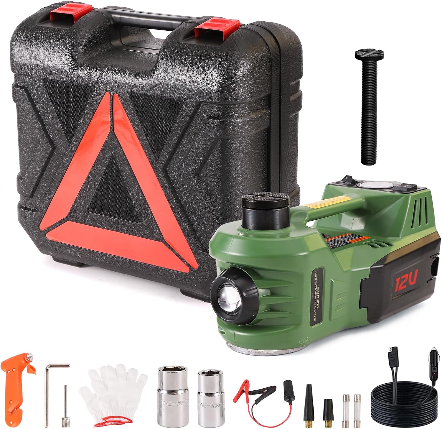 EFFIROSO Portable 5 Ton 12V Electric Car Jack with Tire Inflator Pump