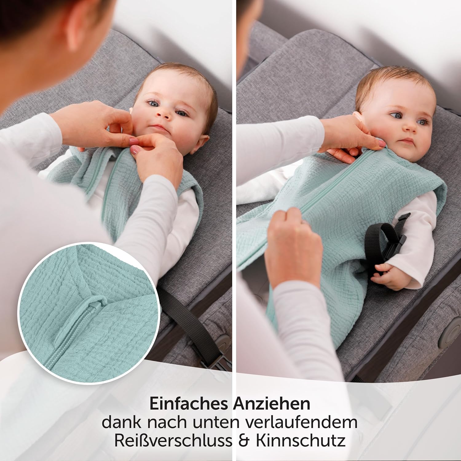 Detalle de LaLoona Sommerschlafsack Mull, ärmellos – leichter Baumwoll-Schlafsack für Sommer und Frühling (0,5 TOG)