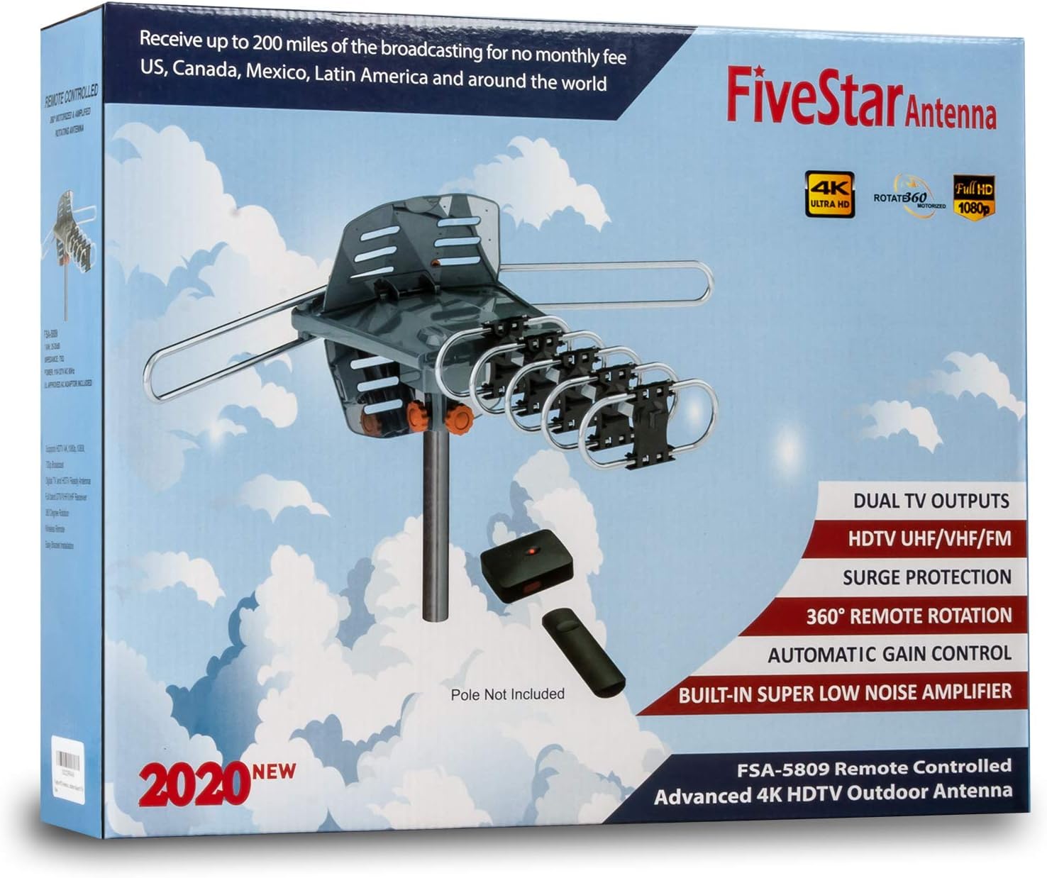 Detalle 2 de Five Star Amplified Outdoor HDTV Antenna with Remote, 150-Mile Range for 5 TVs