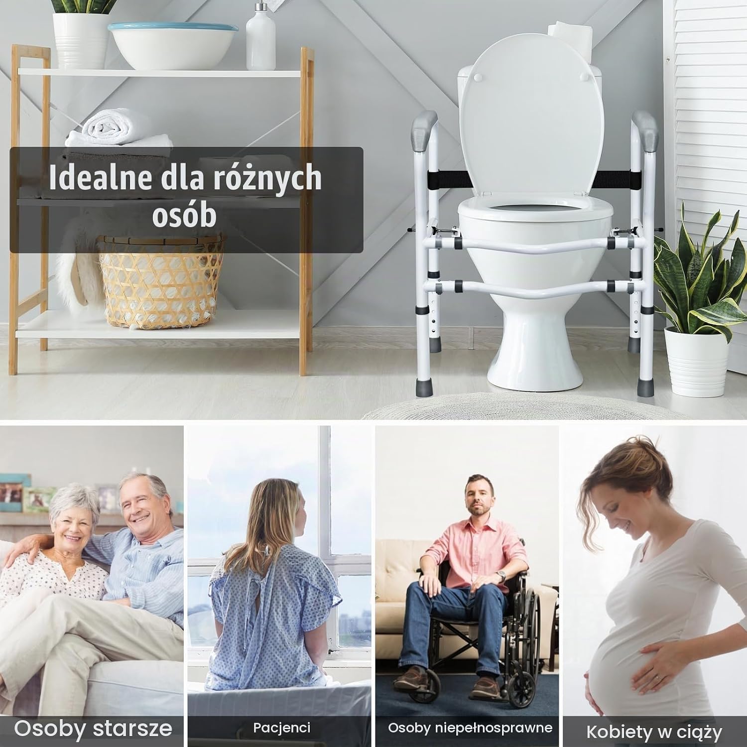 Detalle de FANTASK regulowana podpórka do WC z podłokietnikami, bez wiercenia