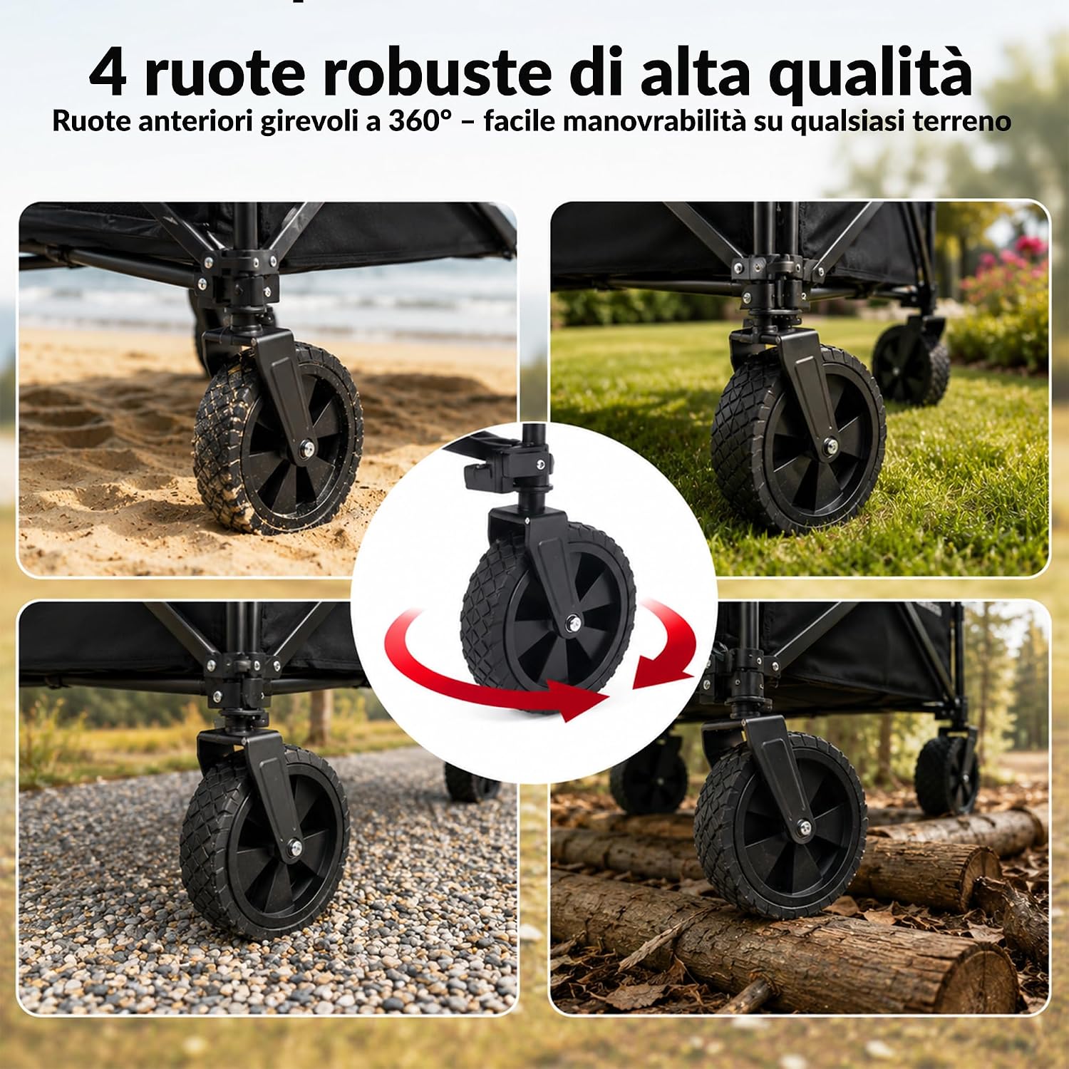 Detalle de LEHMANN MOBI Carrello Spiaggia Pieghevole 110L con Ruote Grandi: versatilità per mare, giardino e spesa