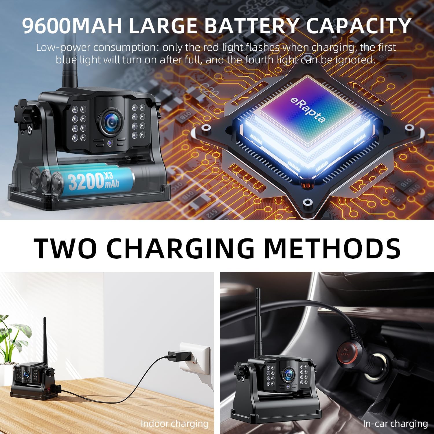 Thumbnail 3 de eRapta 2 Magnetic Wireless Reversing Camera Kit with 7” IPS Monitor (1080P, rechargeable 9600mAh)