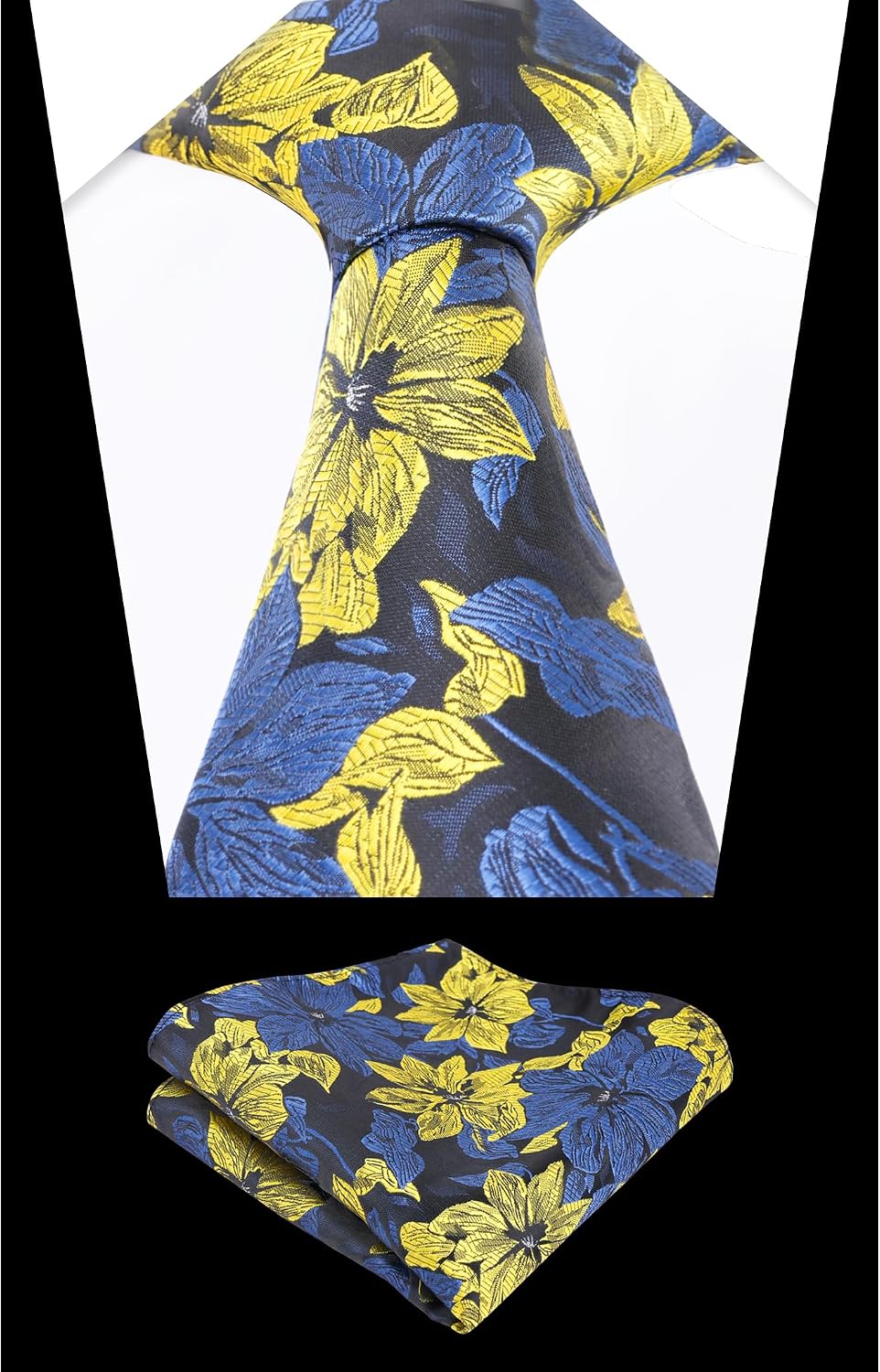 Detalle de Alizeal Floral Silk-Feel Tie with Hanky Set for Weddings and Formal Wear