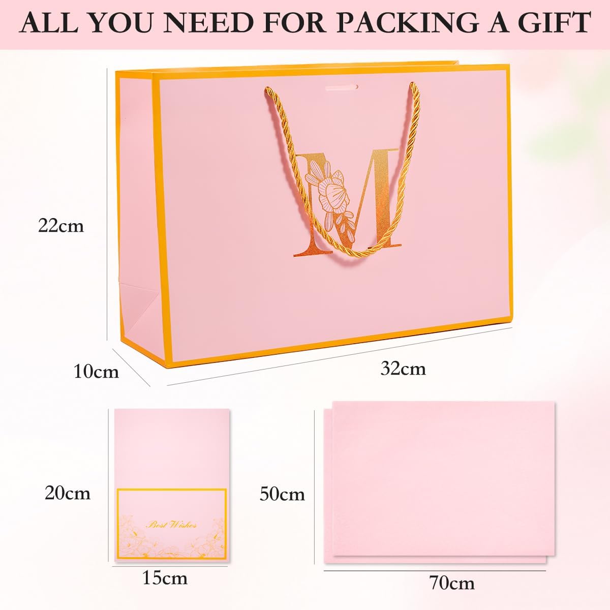 Thumbnail 2 de 12.6 Inch Large Pink Letter Gift Bag with Card & Tissue — A personalised touch for her special day