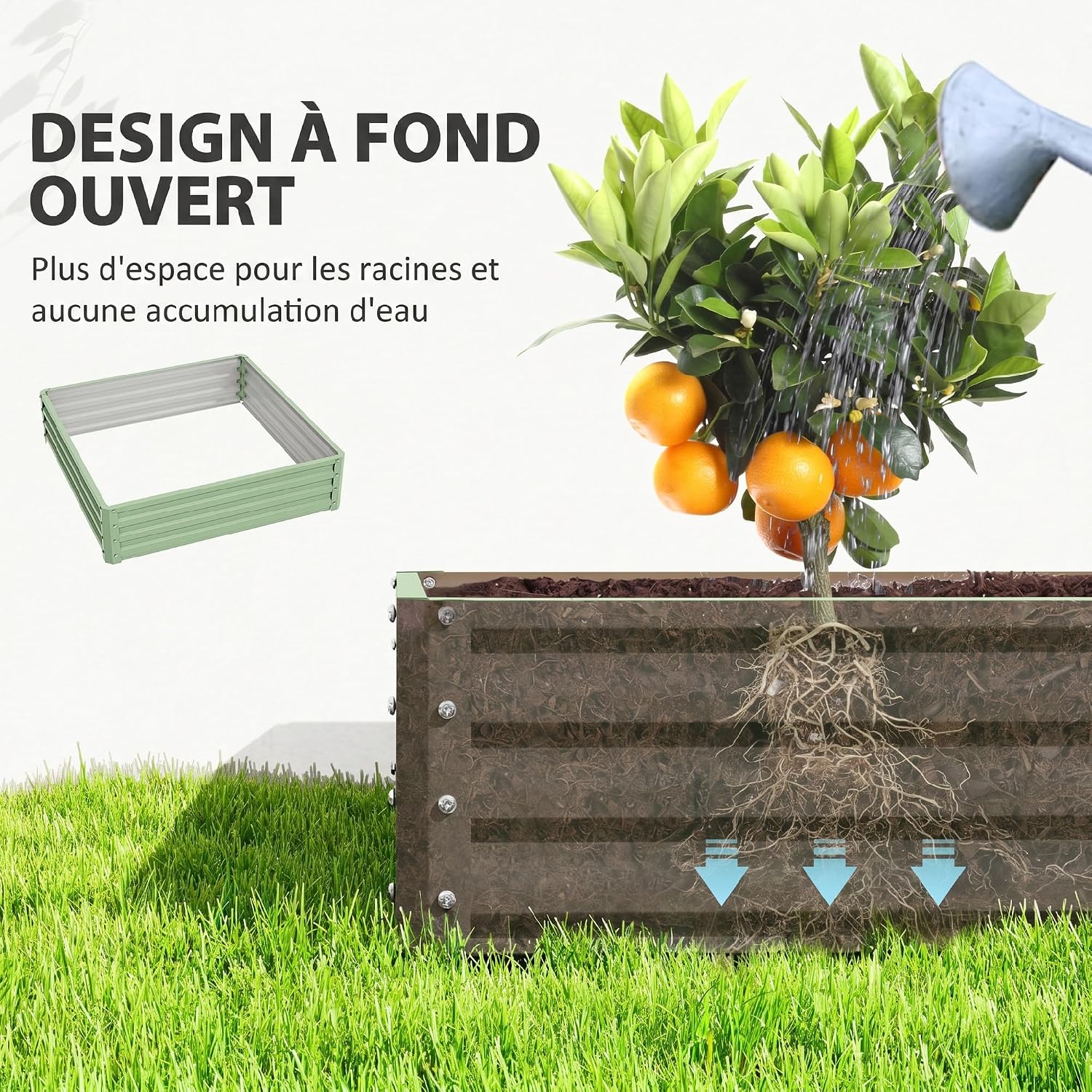 Detalle 1 de Outsunny 845-040V01YG verhoogde moestuinbak 120 x 120 x 30 cm, lichtgroen