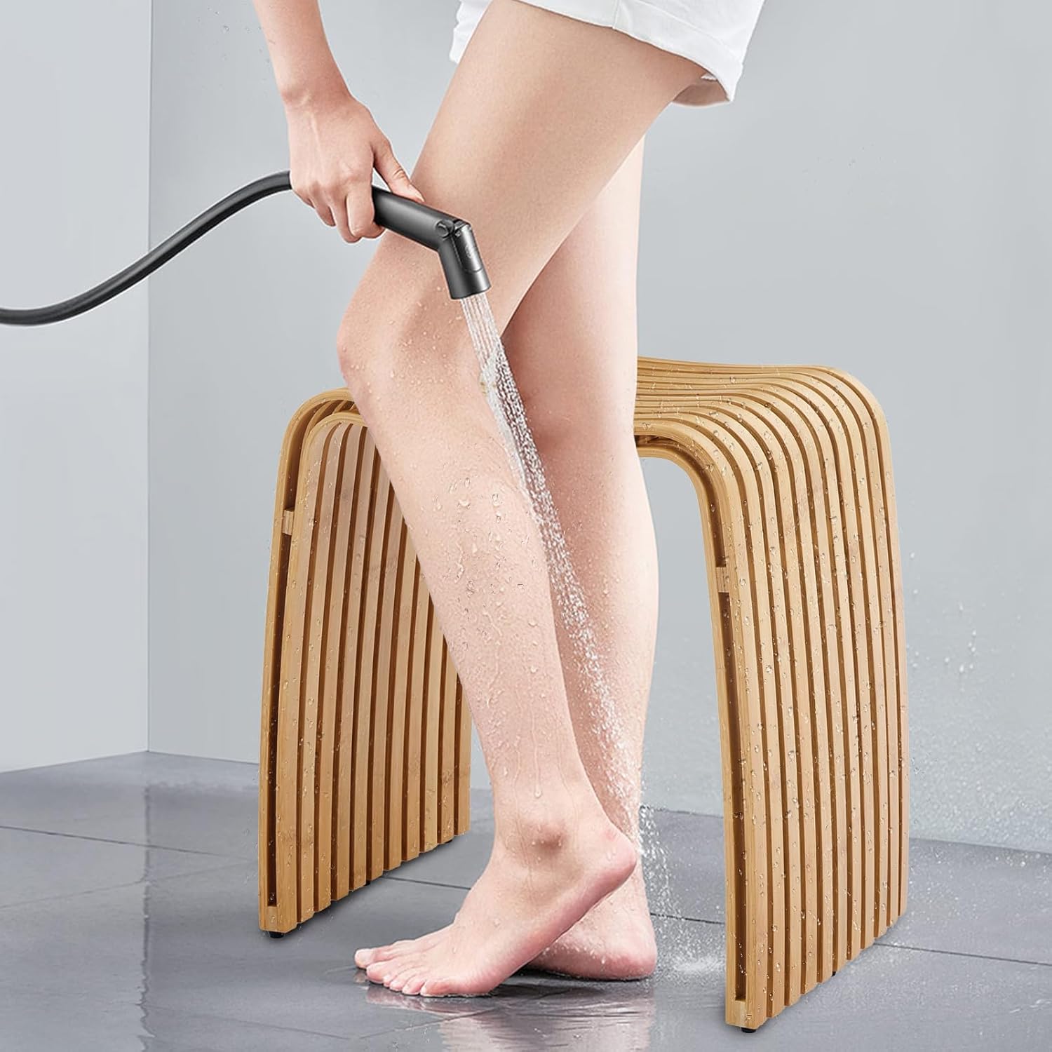 Thumbnail 1 de Bamboo Shower Bench: Non-Slip, Waterproof Bath Stool with 450 lb Capacity