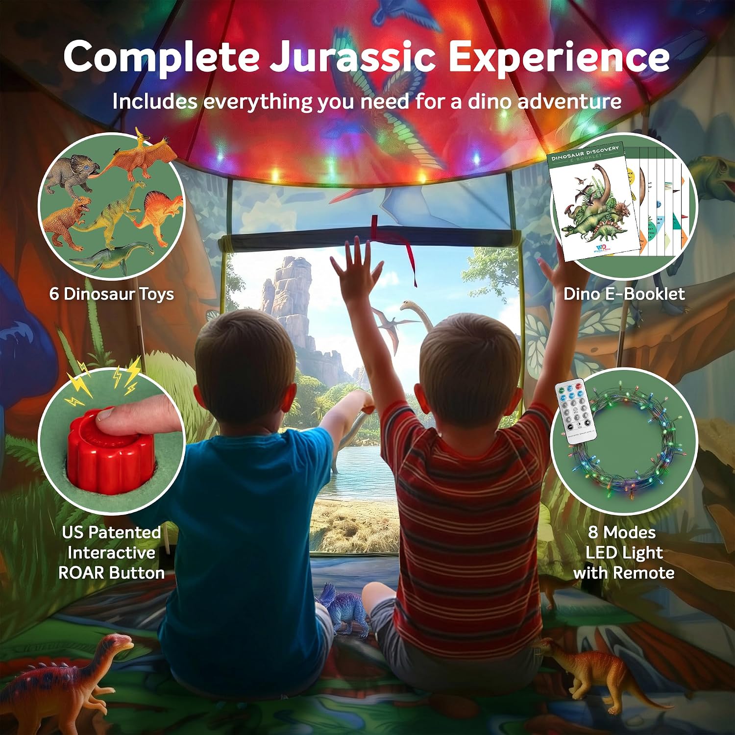 Detalle de Kids dinosaur tent with 6 roar sounds