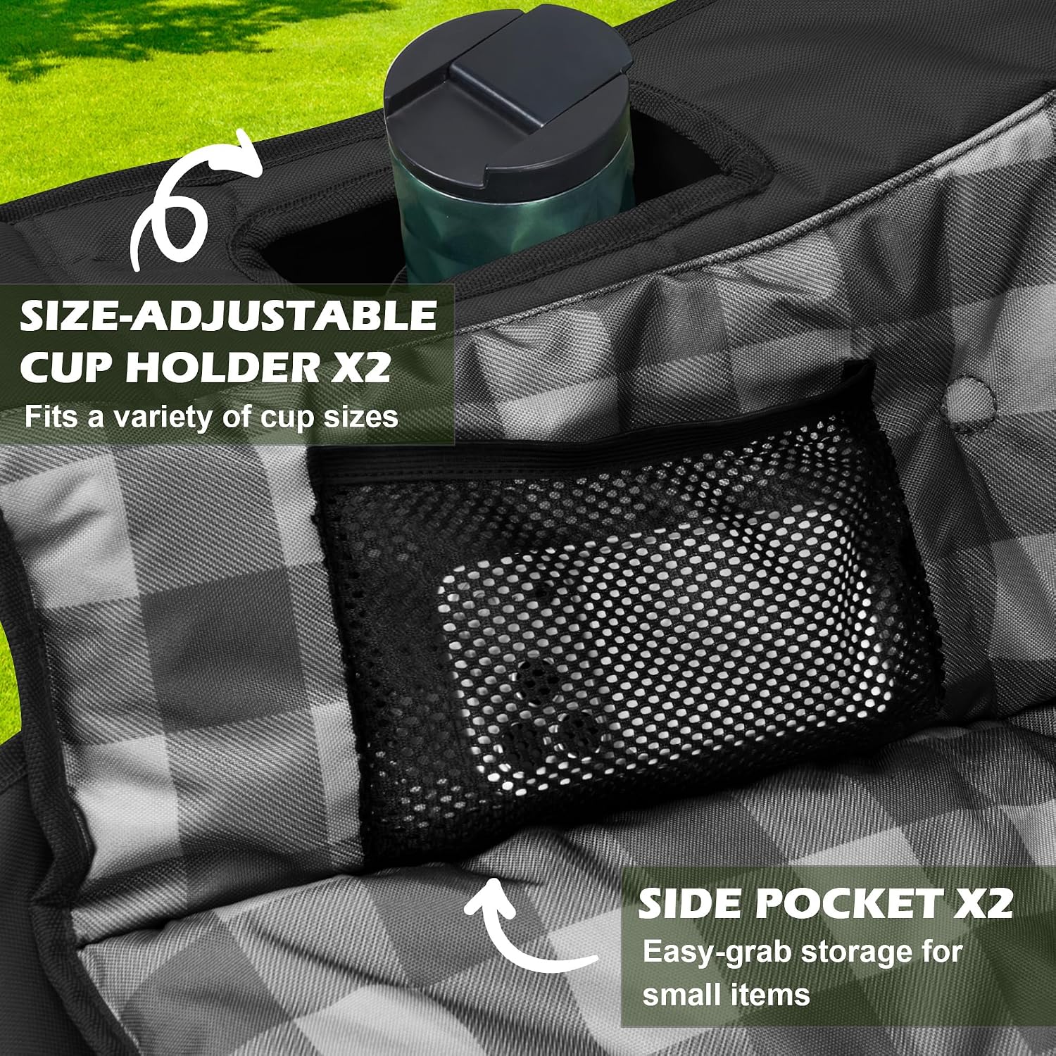 Detalle de Youtanic Oversized Double Camping Chair (Folding Loveseat) with Cup Holder, Pockets & Carry Bag, Black