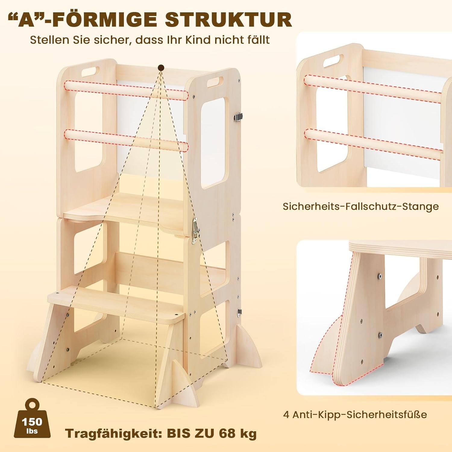 Thumbnail 1 de Montessori Lernturm ab 1 Jahr – 4-in-1 Lernturm mit Whiteboard und Rausfallschutz