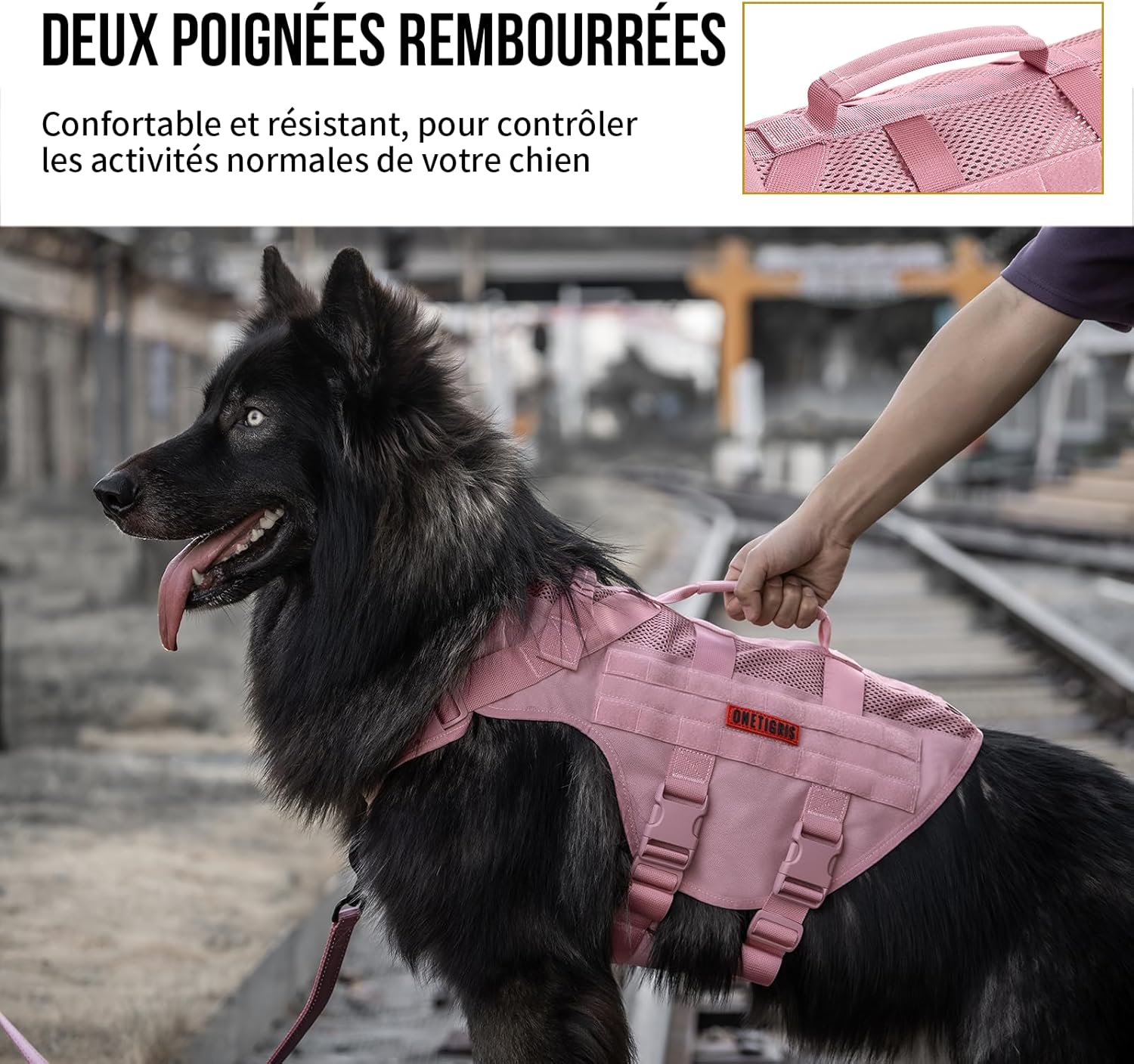 Detalle de OneTigris Harnais de sécurité en maille respirante (Taille M, Rose) avec 2 poignées et MOLLE