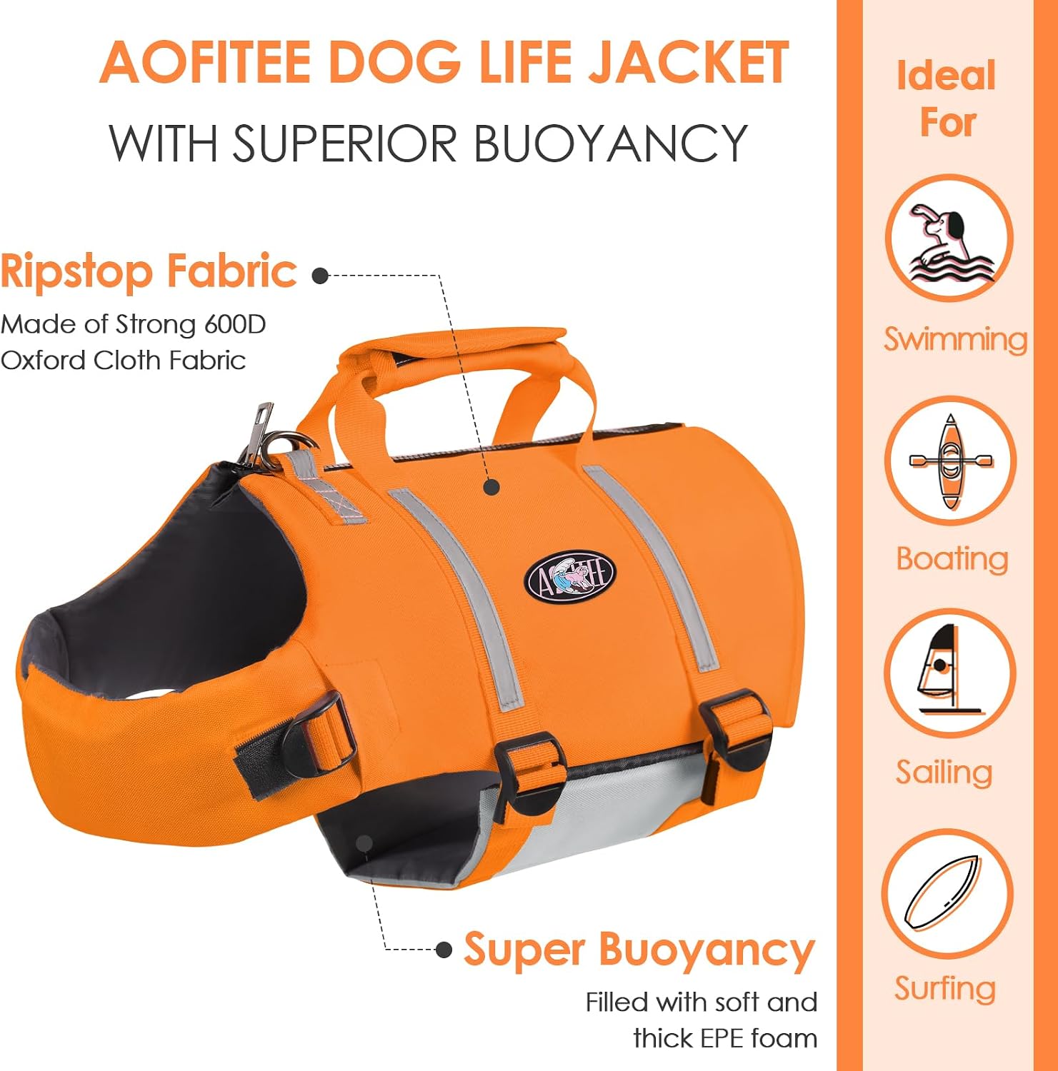 Detalle de AOFITEE Gilet de Sauvetage pour Chien – Gilet de Natation réglable et haute flottabilité