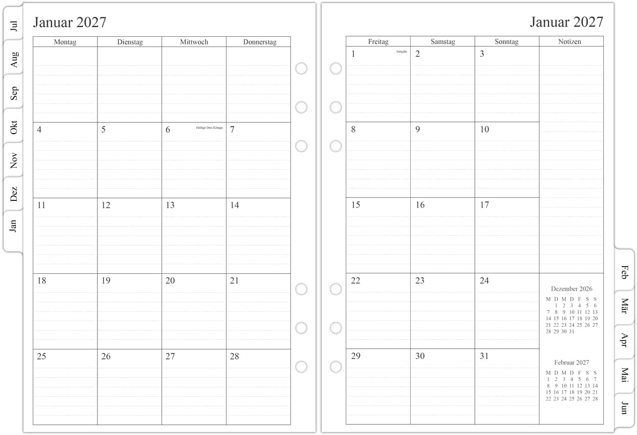Detalle de newestor 26-27 Wochenplaner Einlage A5 – 1 Woche auf 2 Seiten mit Tabs (Juli 2026 – Juni 2027)