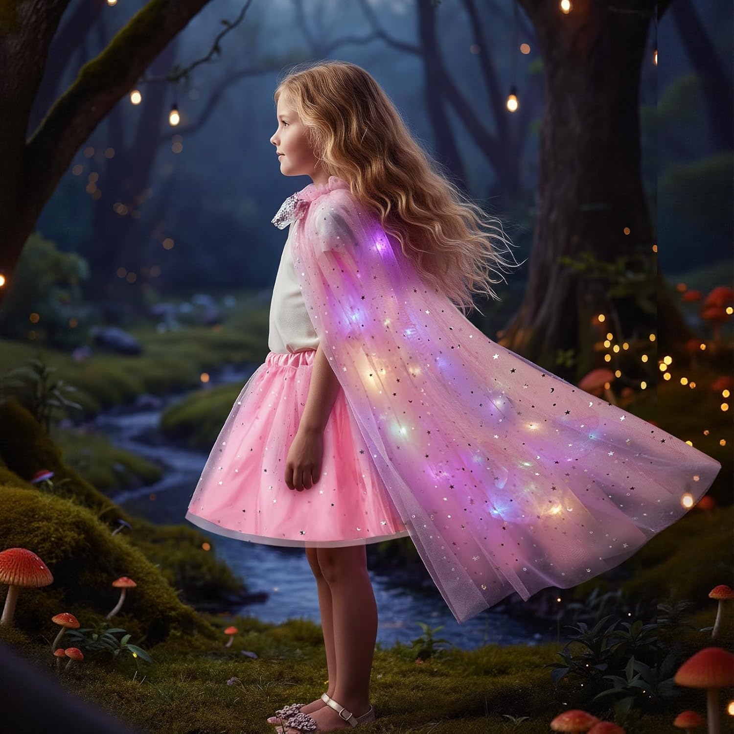 Thumbnail 6 de Meland Princess Dress Up Clothes for Girl with Light-Up Cape, Crown & Wand (Princess Play Set)