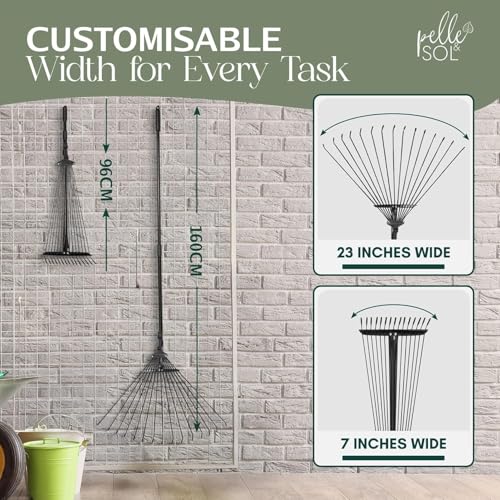 Detalle de Pelle & Sol Garden Rake - 38-63 Inch Adjustable Lawn Rake with 25 Tines