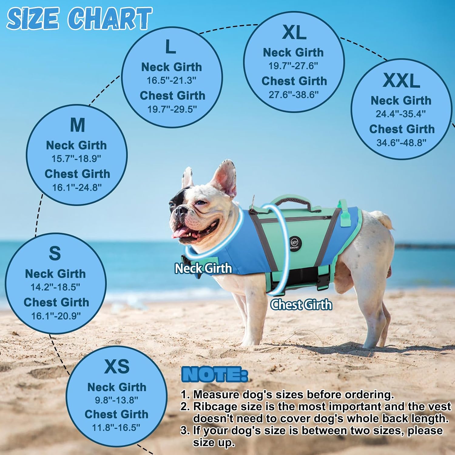 Thumbnail 6 de EMUST Dog Life Vests: Lightweight Floating Vest with Pockets and Reflective Safety for Bulldogs, Dachshunds & More (Blue, XXL)