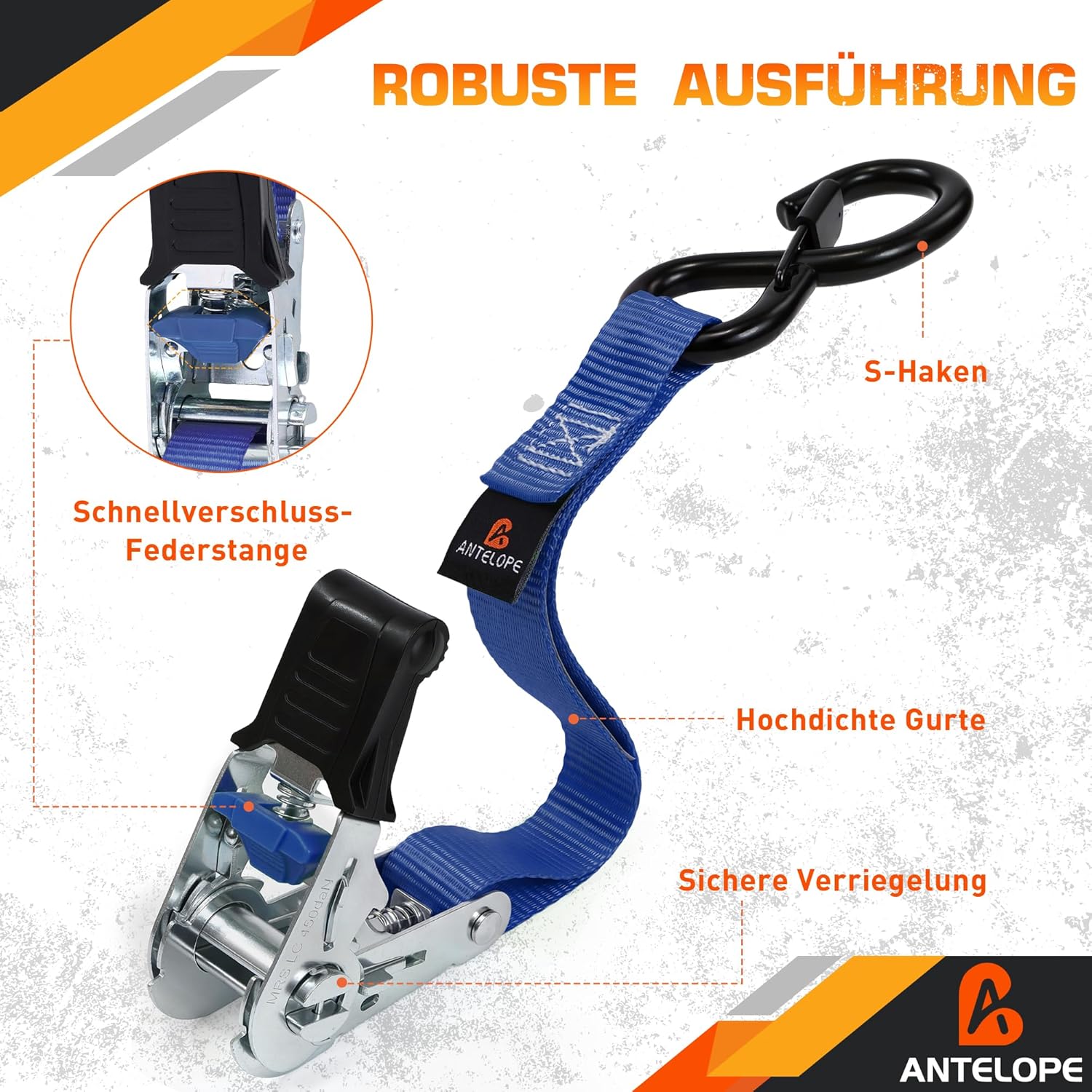Thumbnail 1 de A ANTELOPE Spanngurte mit Ratsche 25 mm x 4 m (4 Stück) – Zurrgurte bis 900 kg Bruchfestigkeit, TÜV/GS