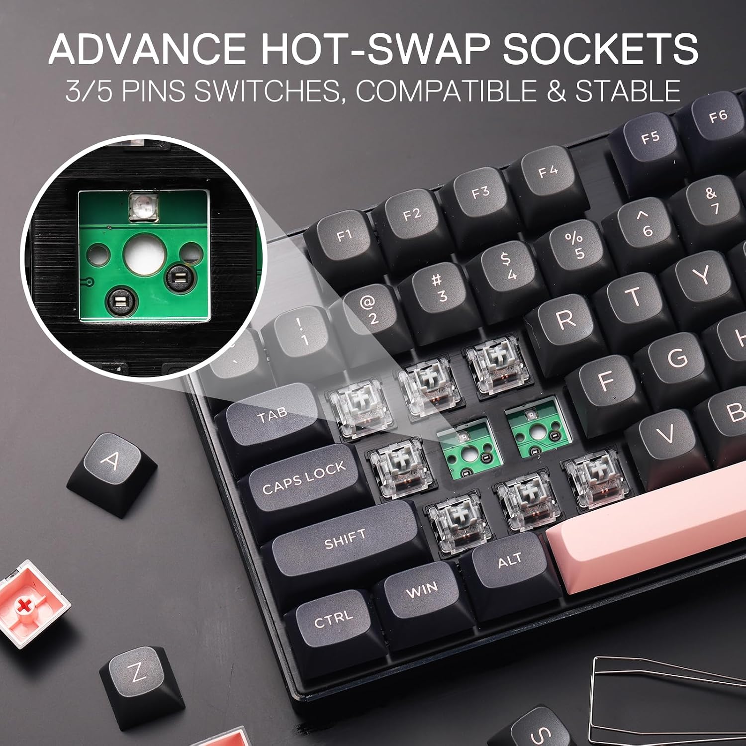 Detalle de Redragon K556 SE: Kabelgebundene Gaming-Tastatur mit Hot-Swap, Aluminiumplatte und PBT-Tasten