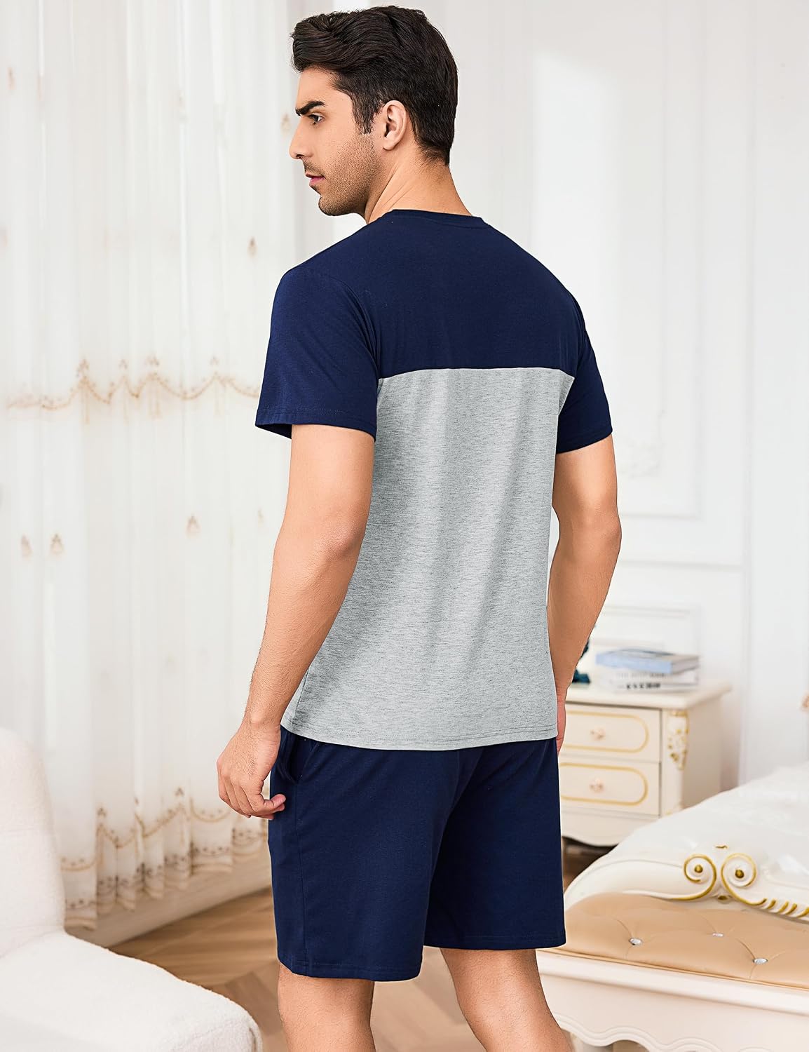 Detalle de Bresdk Ensemble de Pyjama Court pour Homme Été – Doux et Confortable, Manches Courtes + Short
