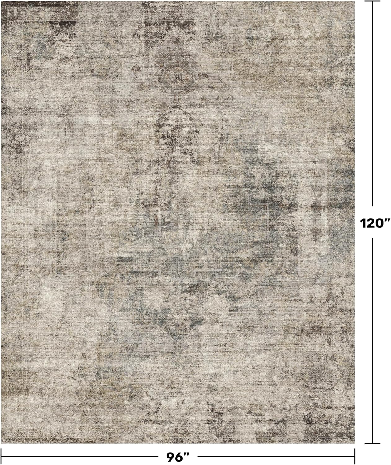 Thumbnail 1 de Washable 8x10 Area Rug (Taupe Brown) — Ultra-Soft Vintage Distressed Farmhouse Carpet with Non-Slip Backing