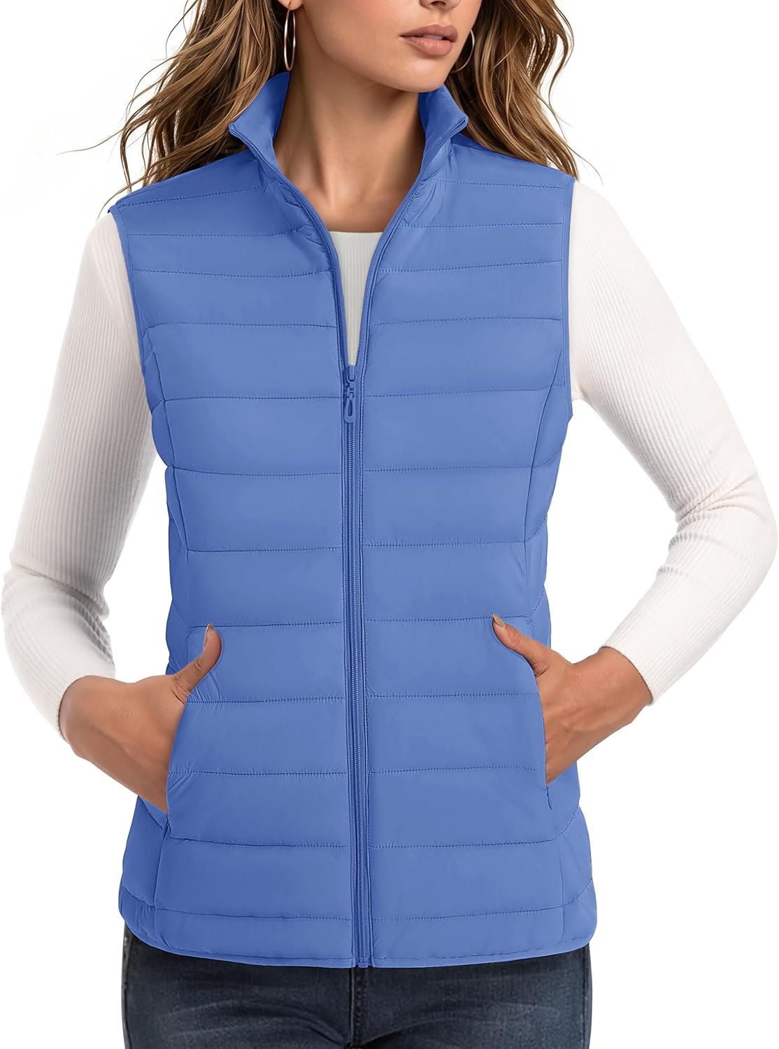 Detalle de MAGCOMSEN Women's Lightweight Quilted Puffer Vest, Water-Resistant Nylon, 4 Pockets