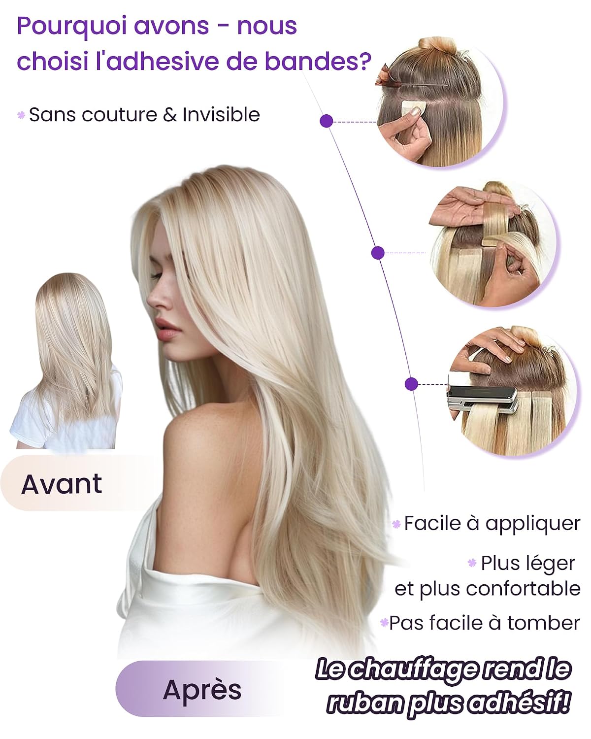 Thumbnail 1 de LaaVoo Tape-in Echthaar Extensions 45 cm Schwarz – 20 Stück, 50 g