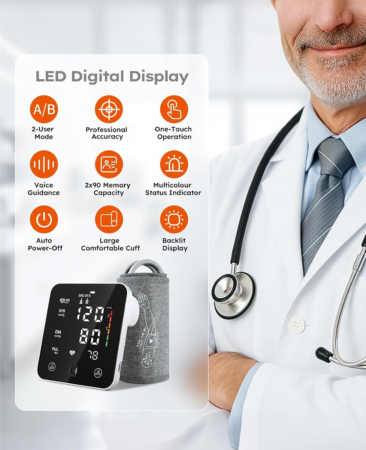 Detalle de BBLOVE Blood Pressure Monitor for Home Use – Talking Upper Arm BP Monitor with 22–42 cm cuff