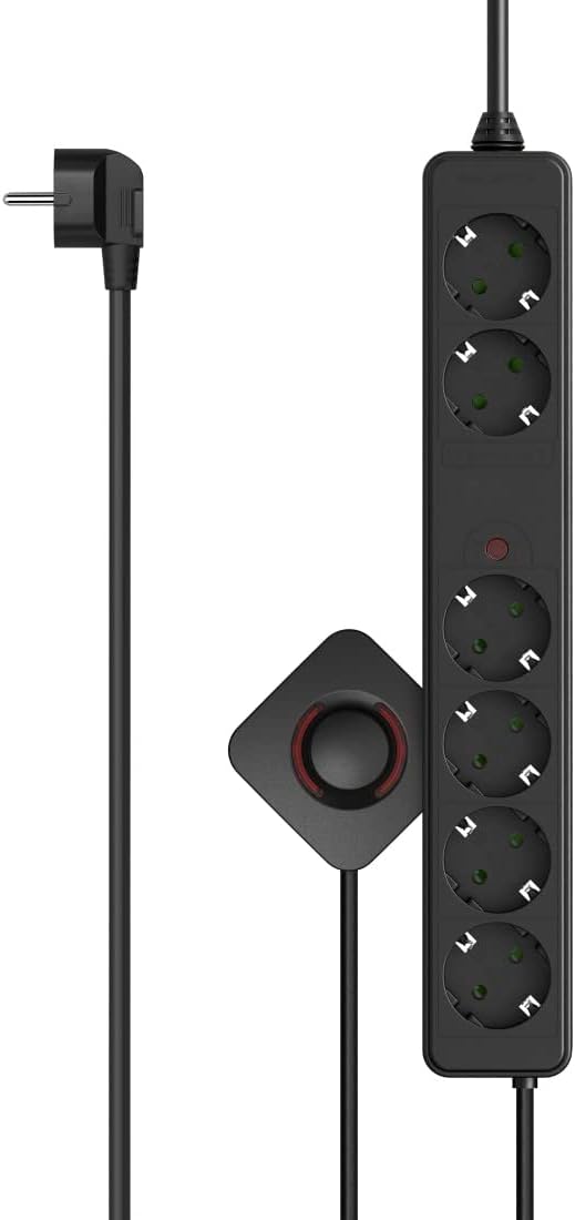 Hama multiprise 6 prises avec interrupteur au pied, câble 2x1,5 m, sécurité enfant – Noir